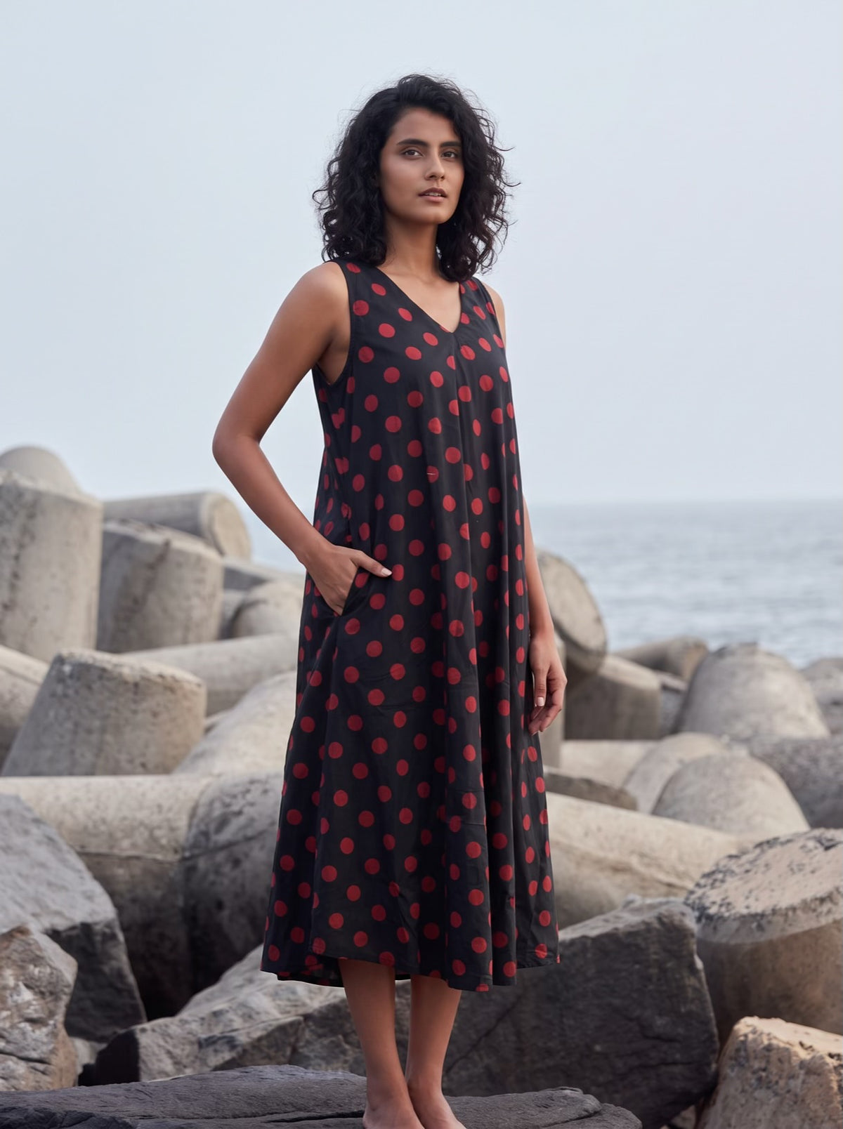 Scarlet Dot Black Midi Dress