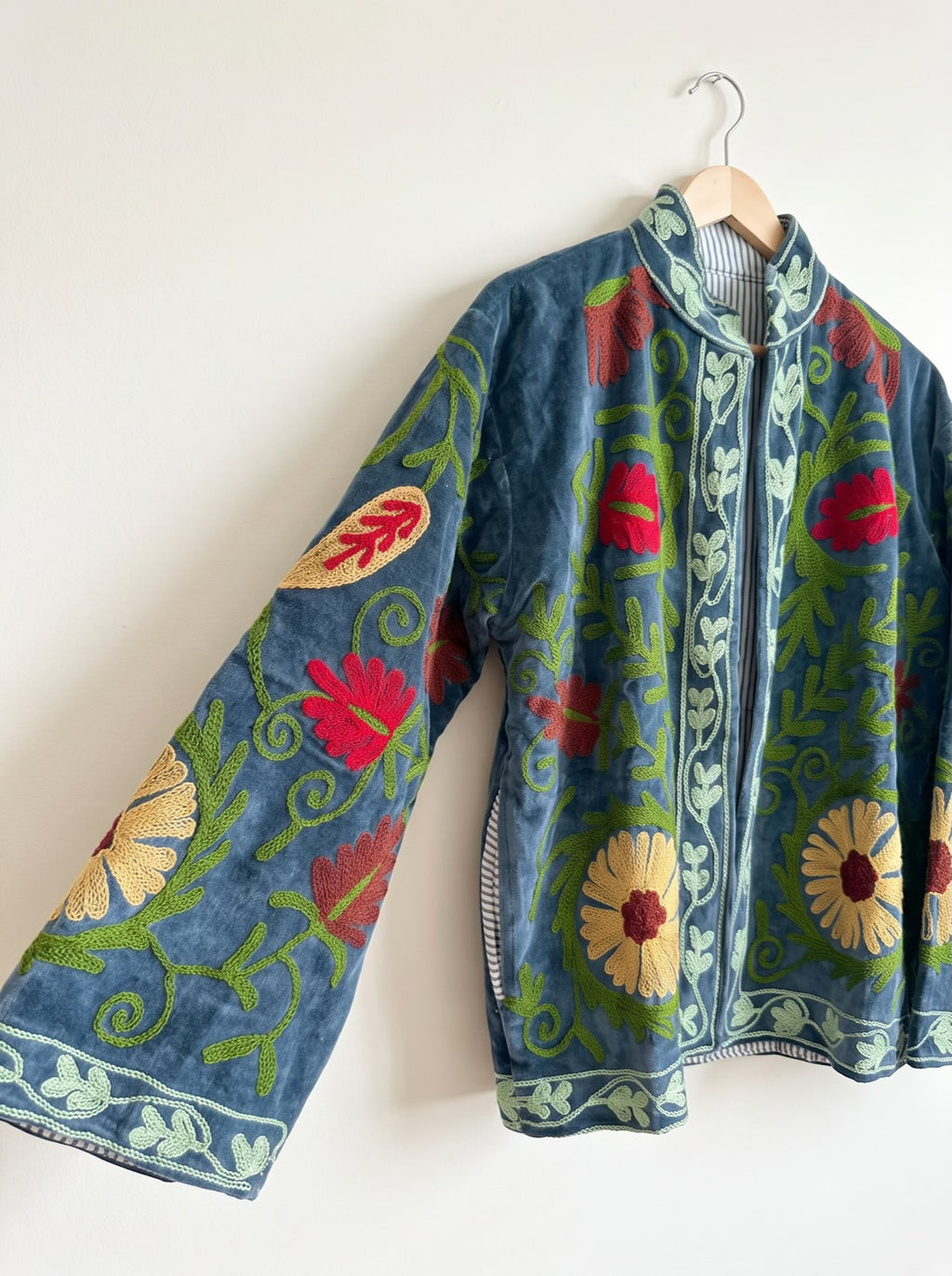 Grey Floral Suzani Velvet Jacket