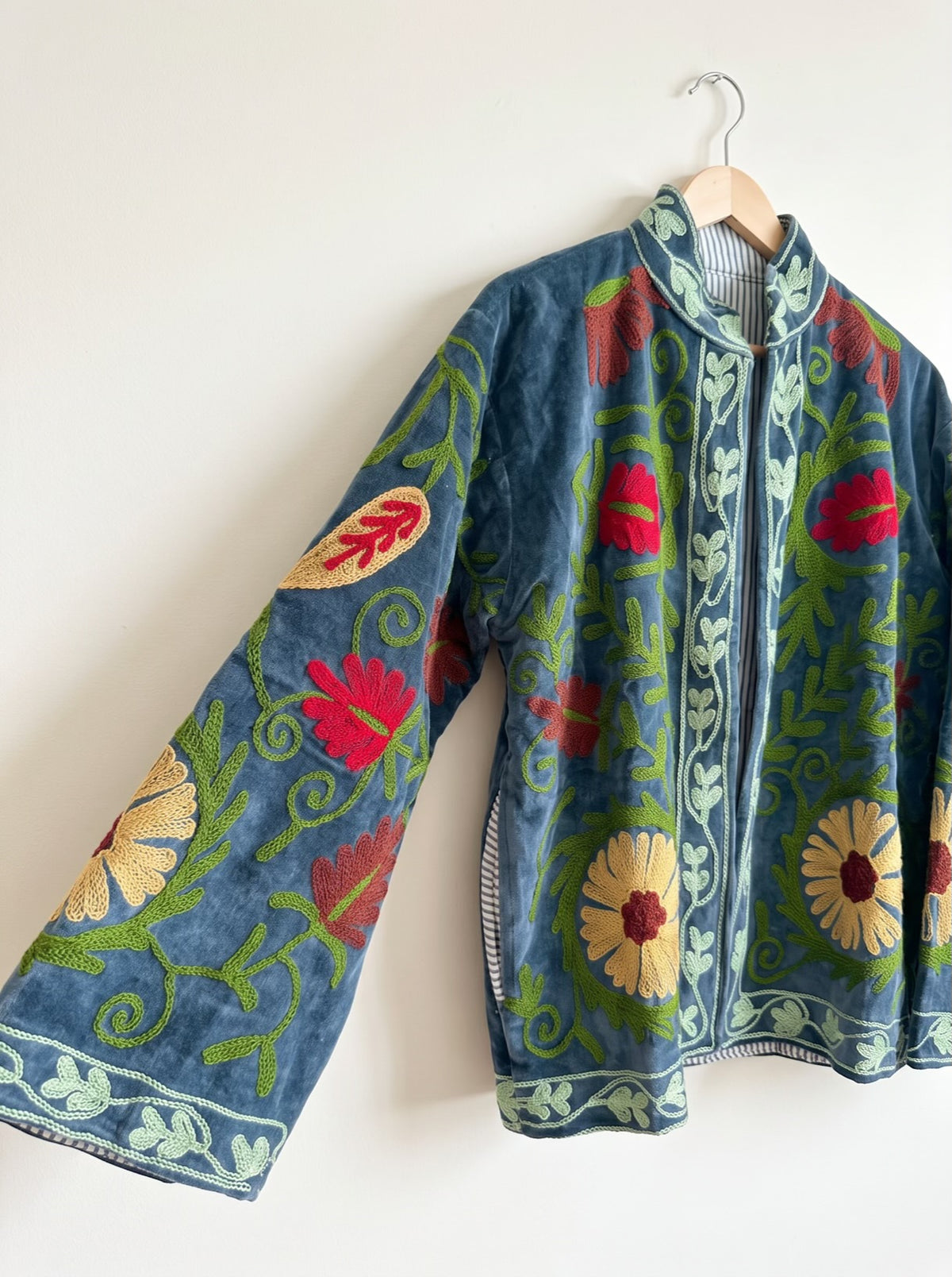 Grey Floral Suzani Velvet Jacket