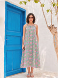 Mint Green Floral Cotton Halter Midi Dress