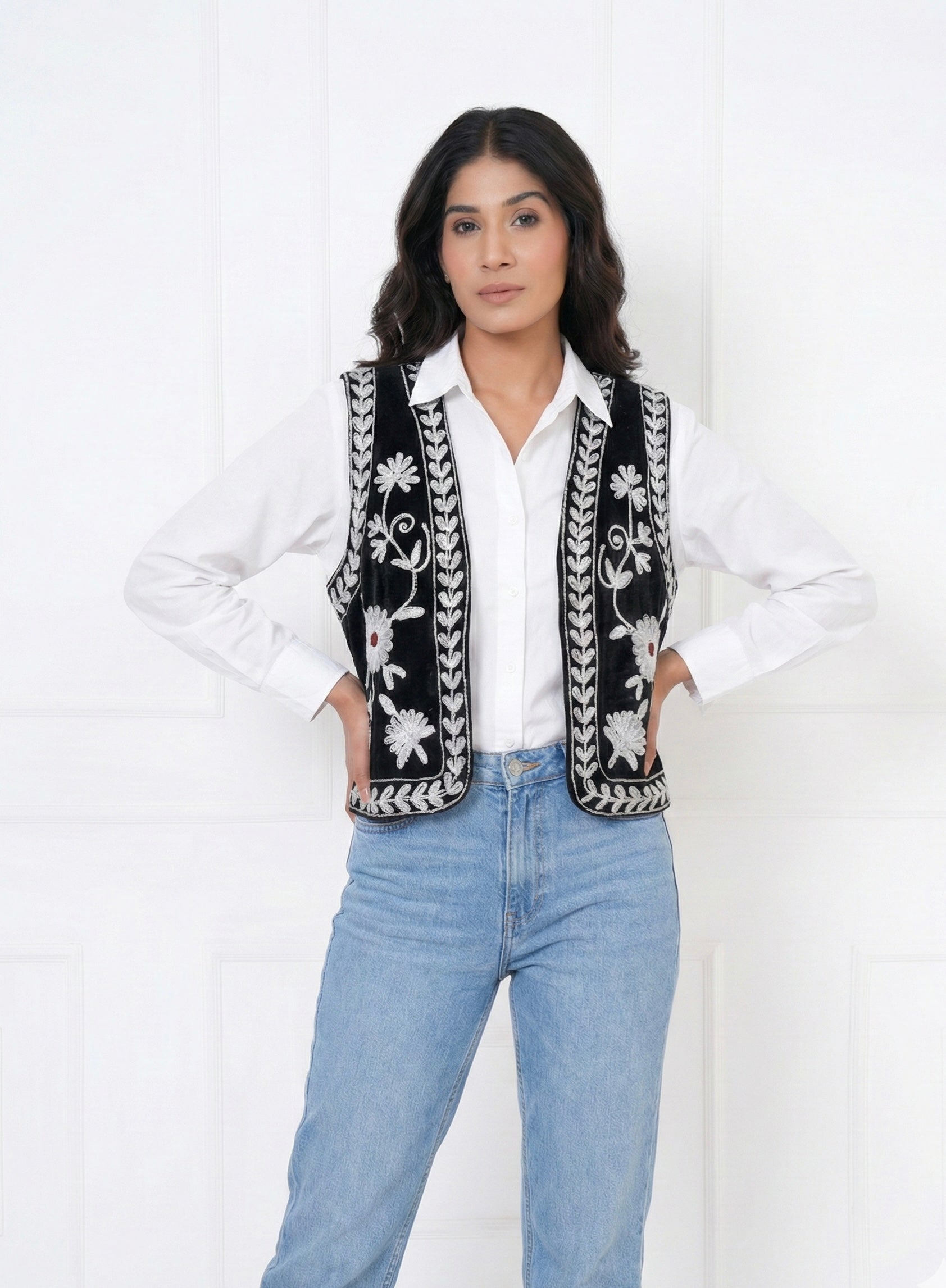 Black Premium Suzani Velvet Vest