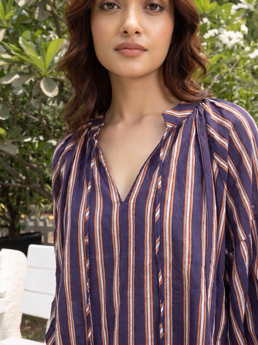 Midnight Stripe Cotton Blouse