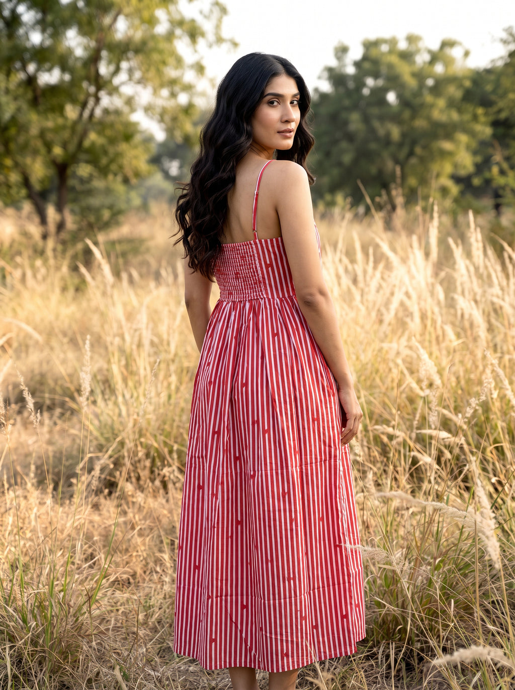 Red Stripe Cotton Maxi Dress