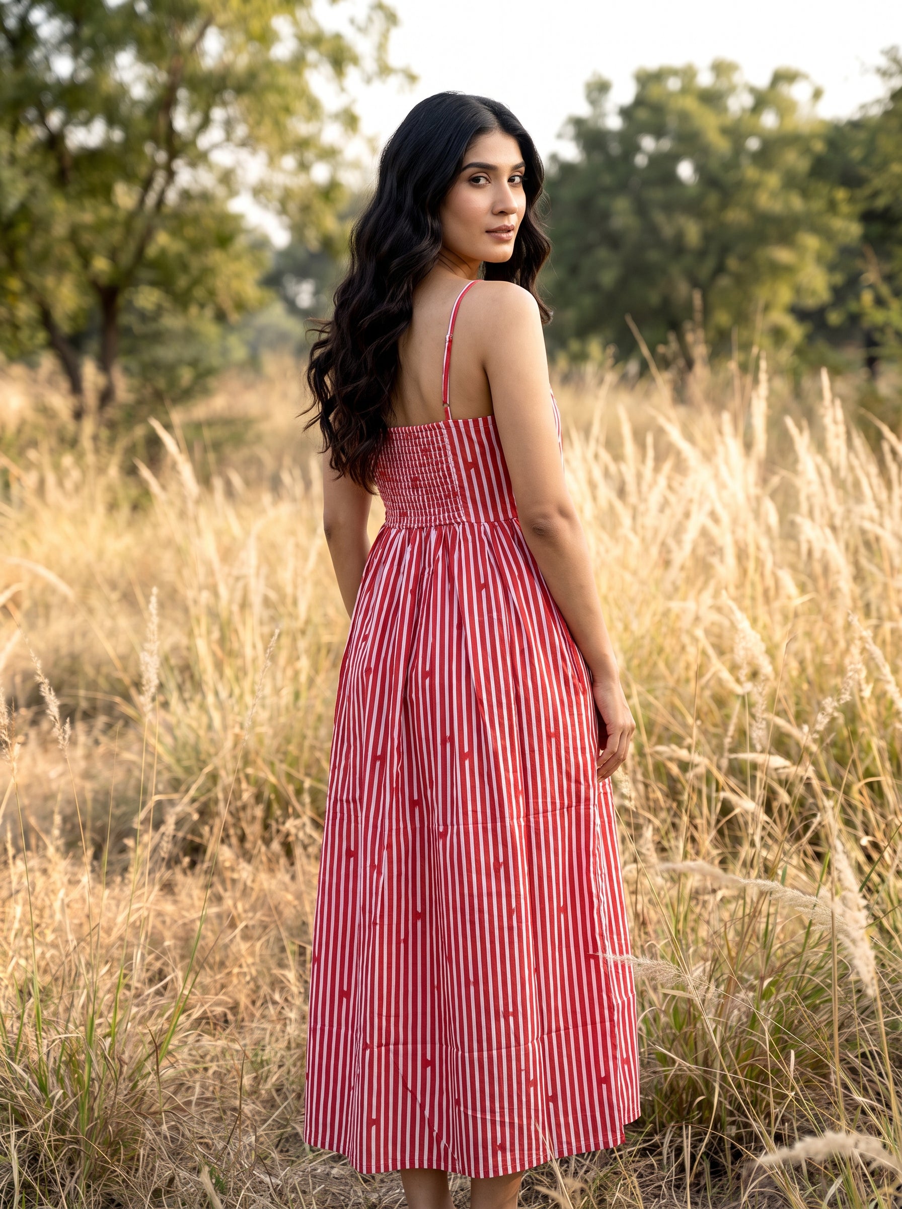 Red Stripe Cotton Maxi Dress