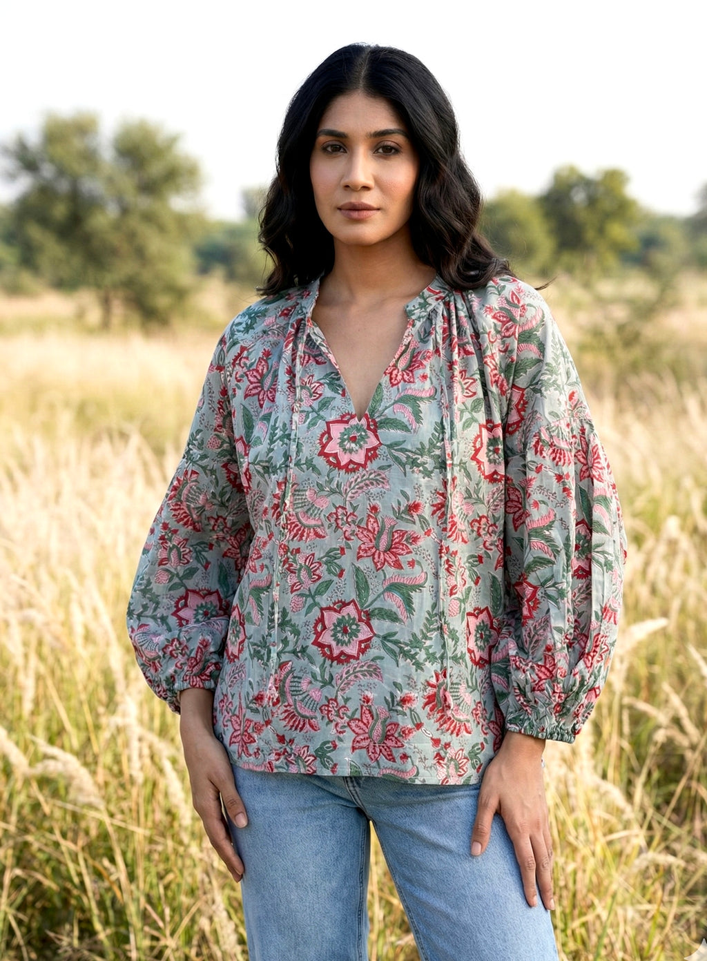 Misty Garden Floral Cotton Top