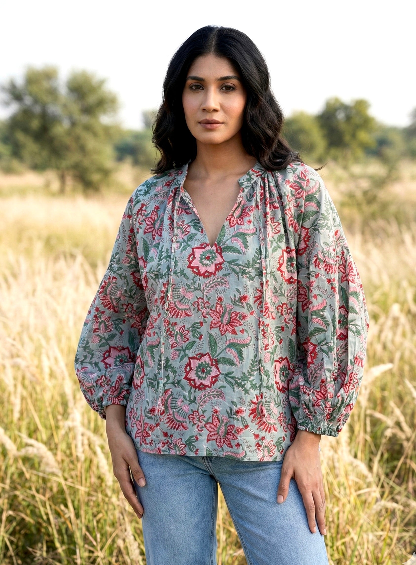 Misty Garden Floral Cotton Top