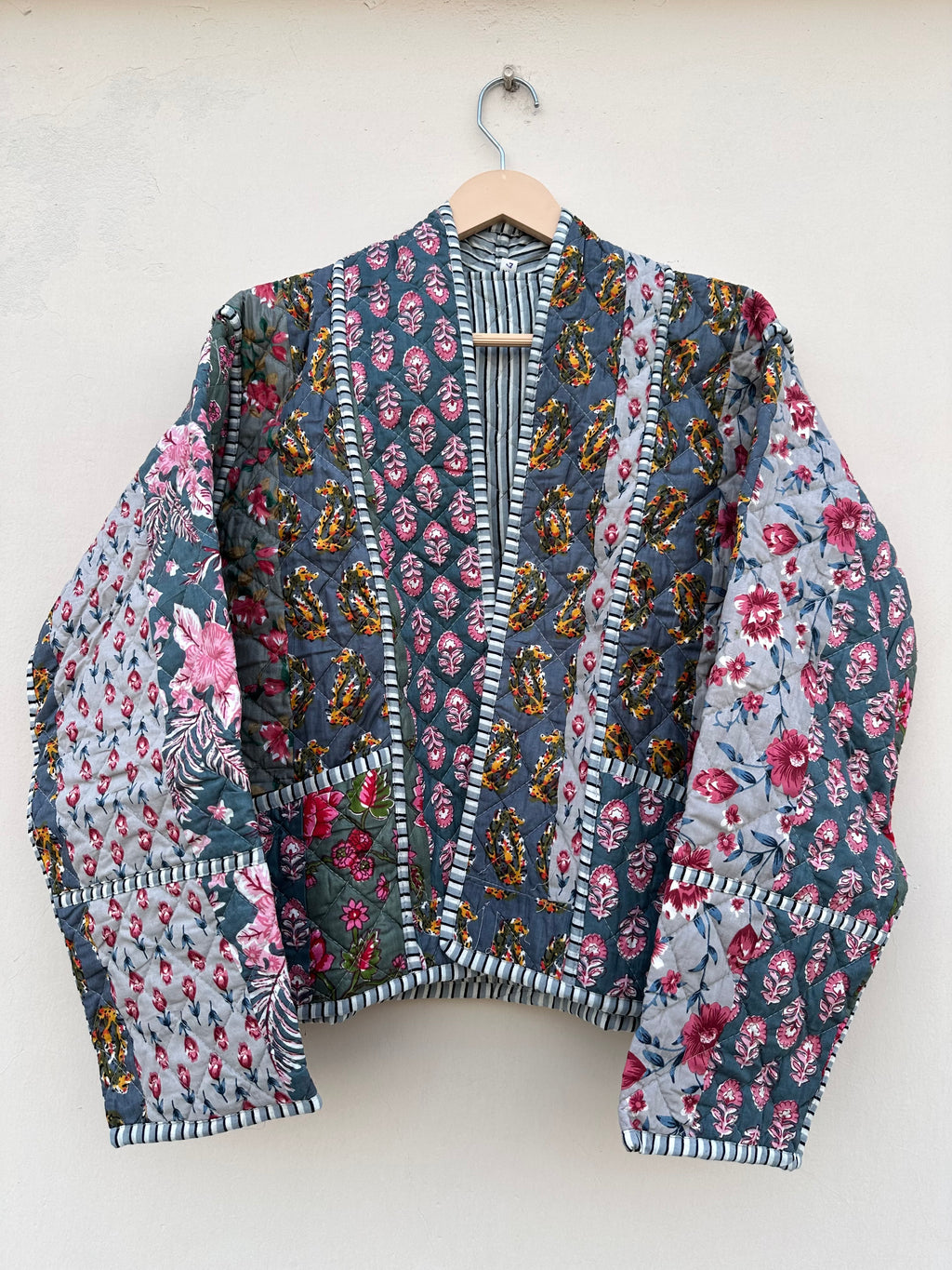 Dusty Grey Romantic Patchwork Kimono Jacket
