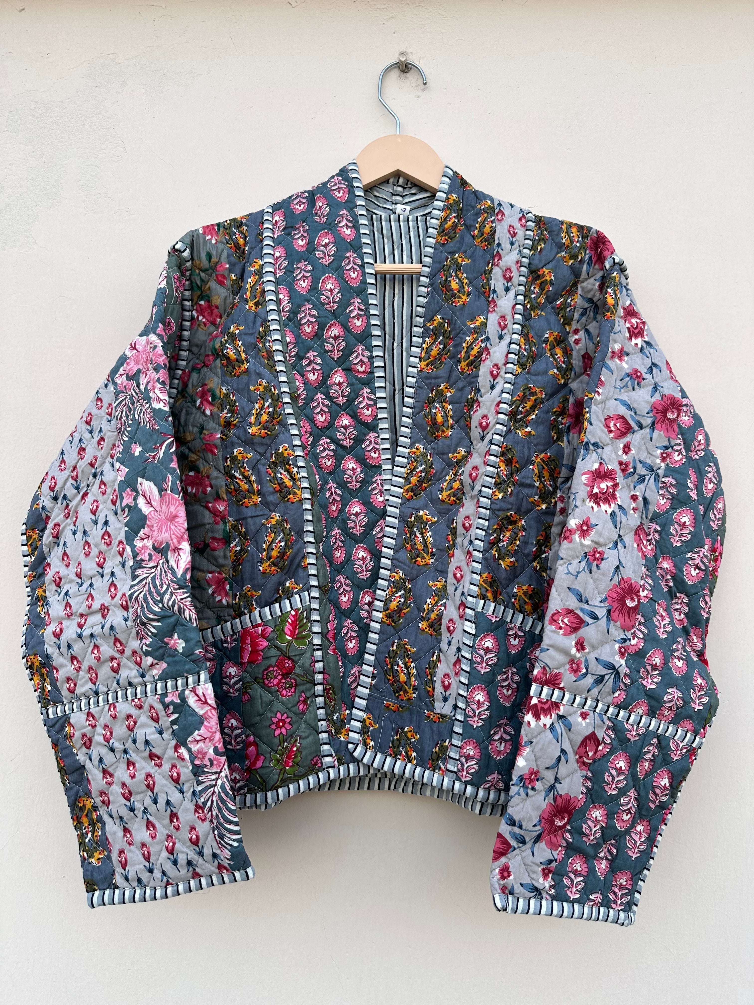 Dusty Grey Romantic Patchwork Kimono Jacket