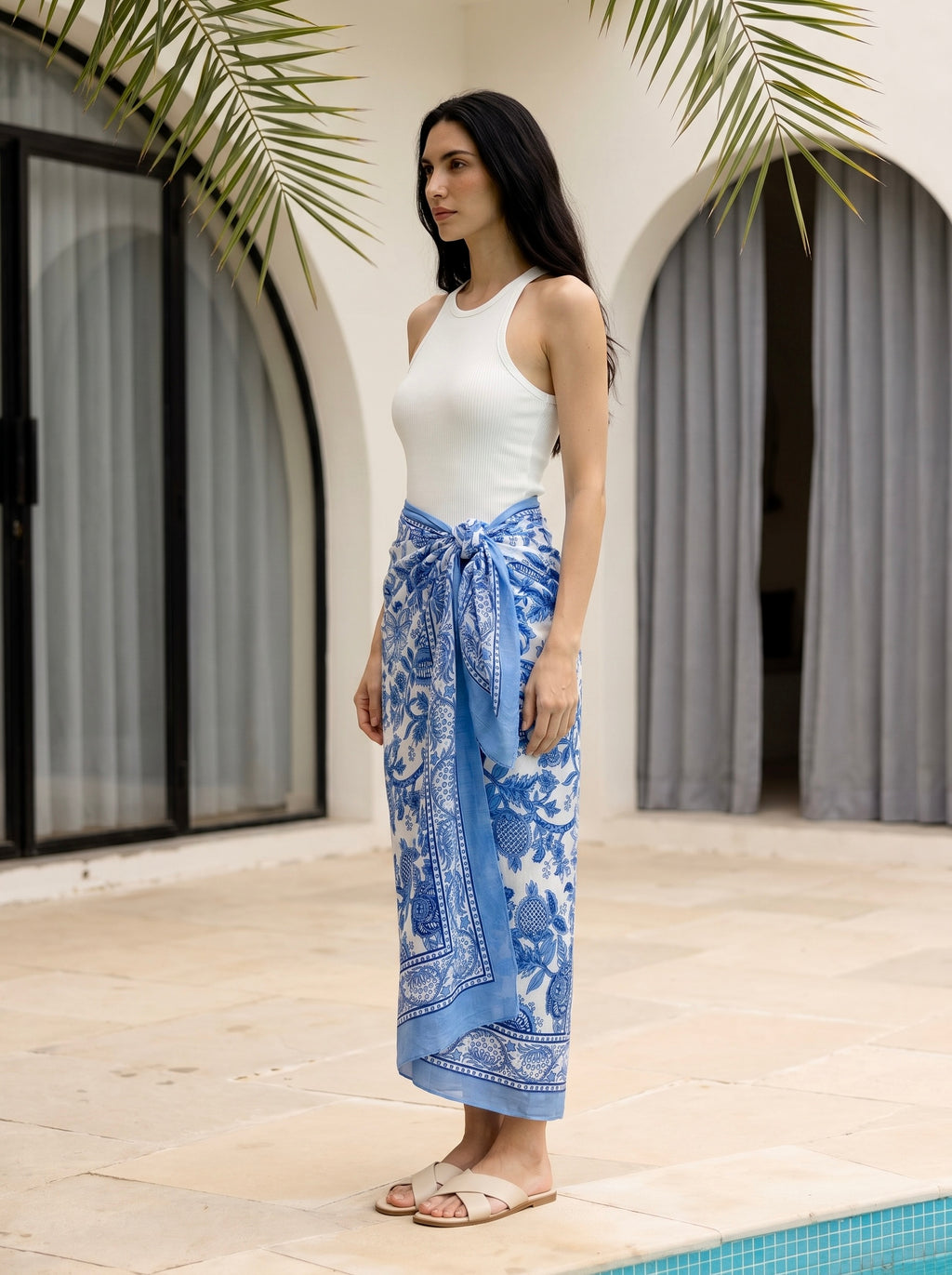 Azure Bloom Cotton Sarong