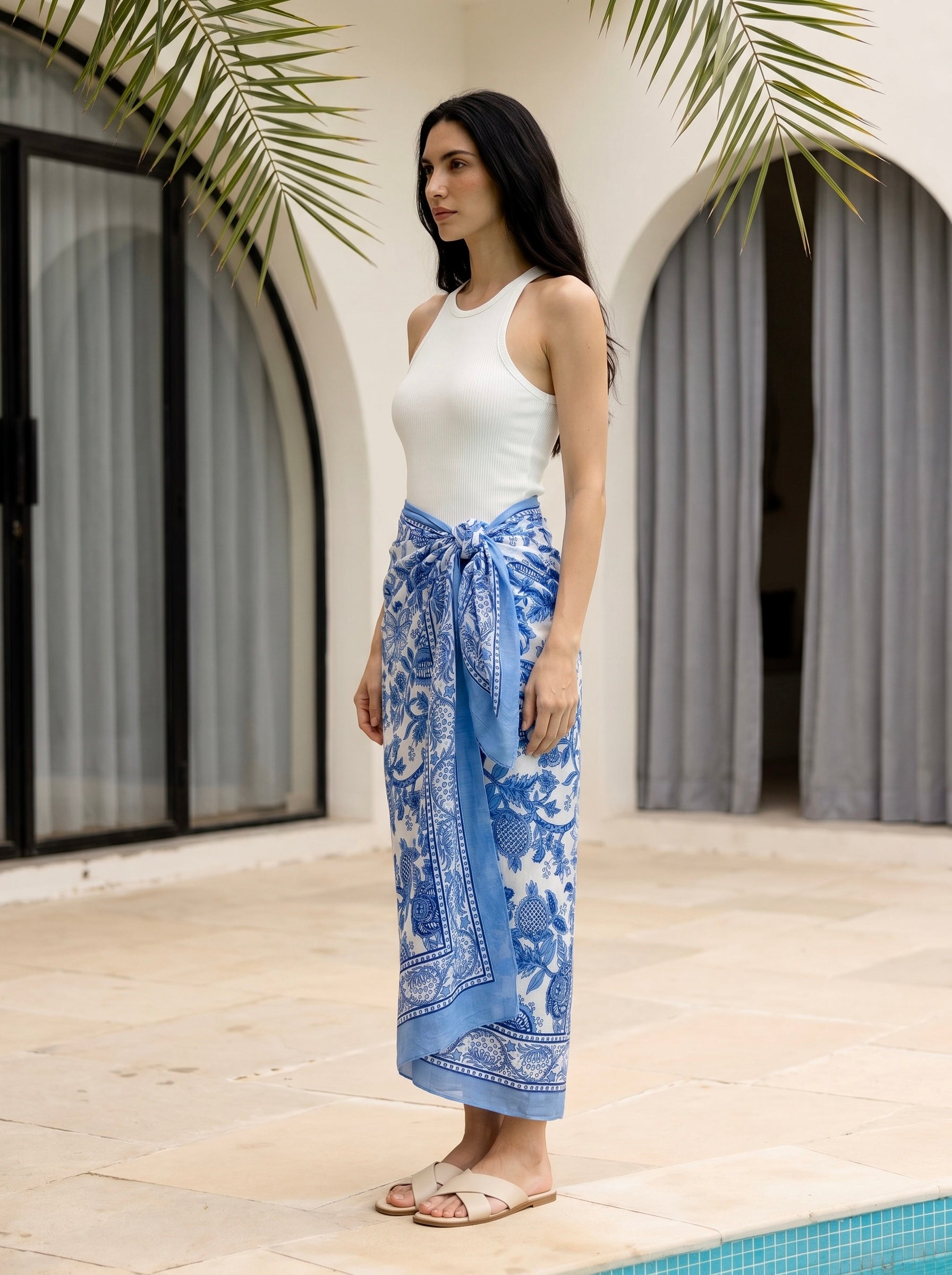 Azure Bloom Cotton Sarong