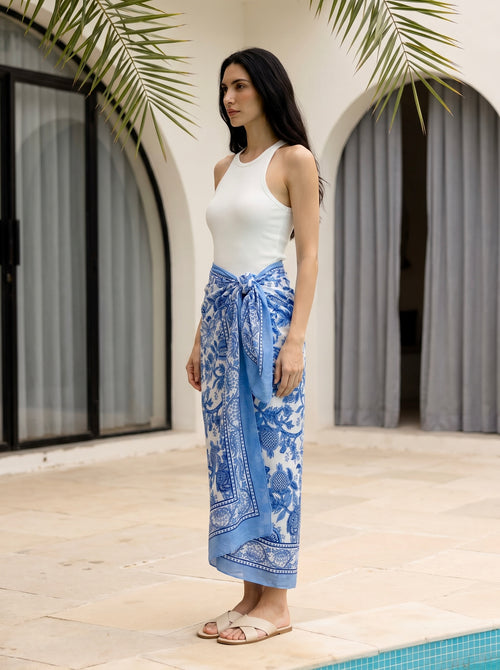 Azure Bloom Cotton Sarong