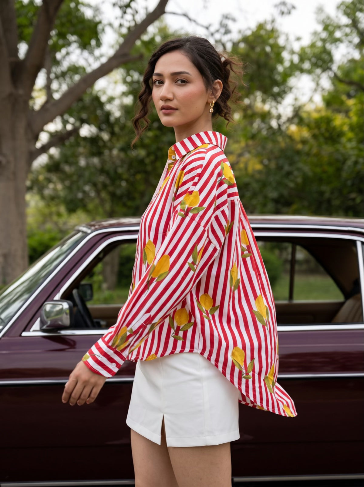 Lemon Stripe Printed Cotton Shirt