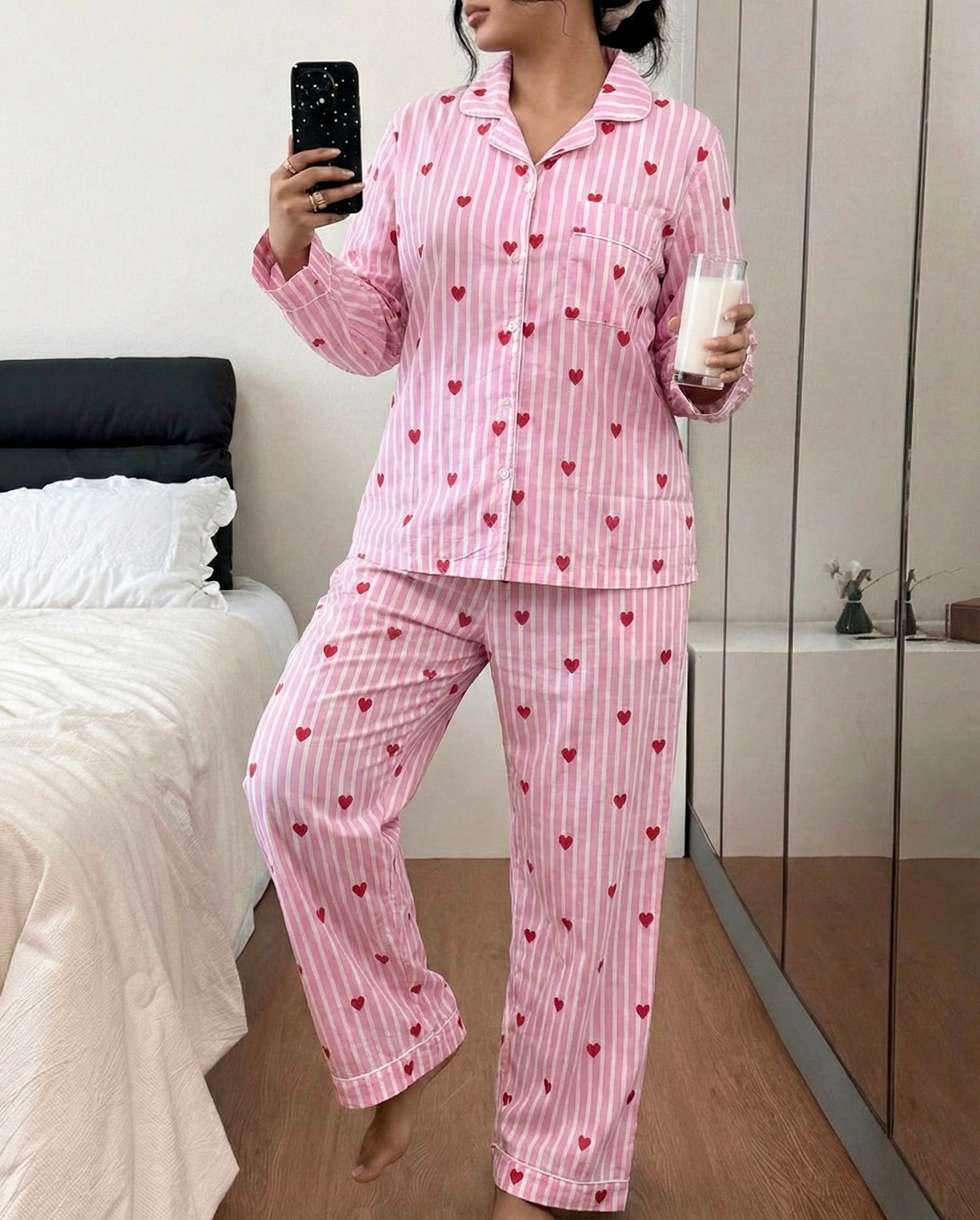 Sweetheart striped cotton pink PJ set