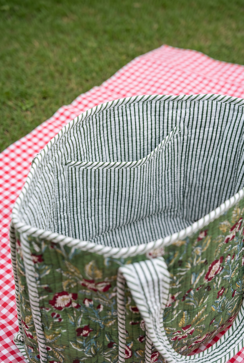 Green Botanical Quilted Tote Bag
