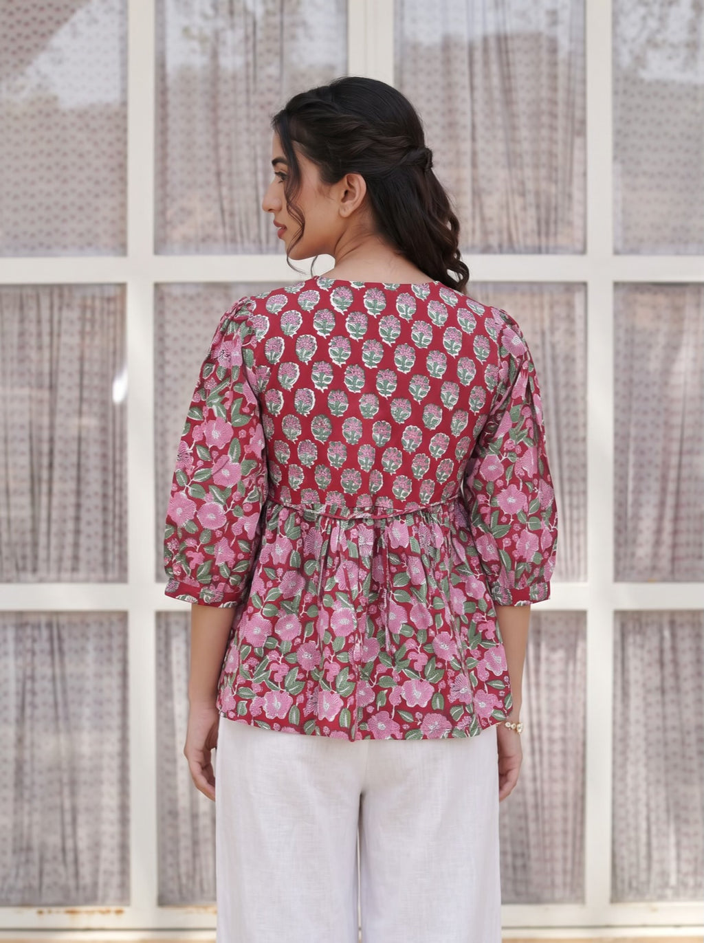 Berry Blossom Handblock Peplum Top