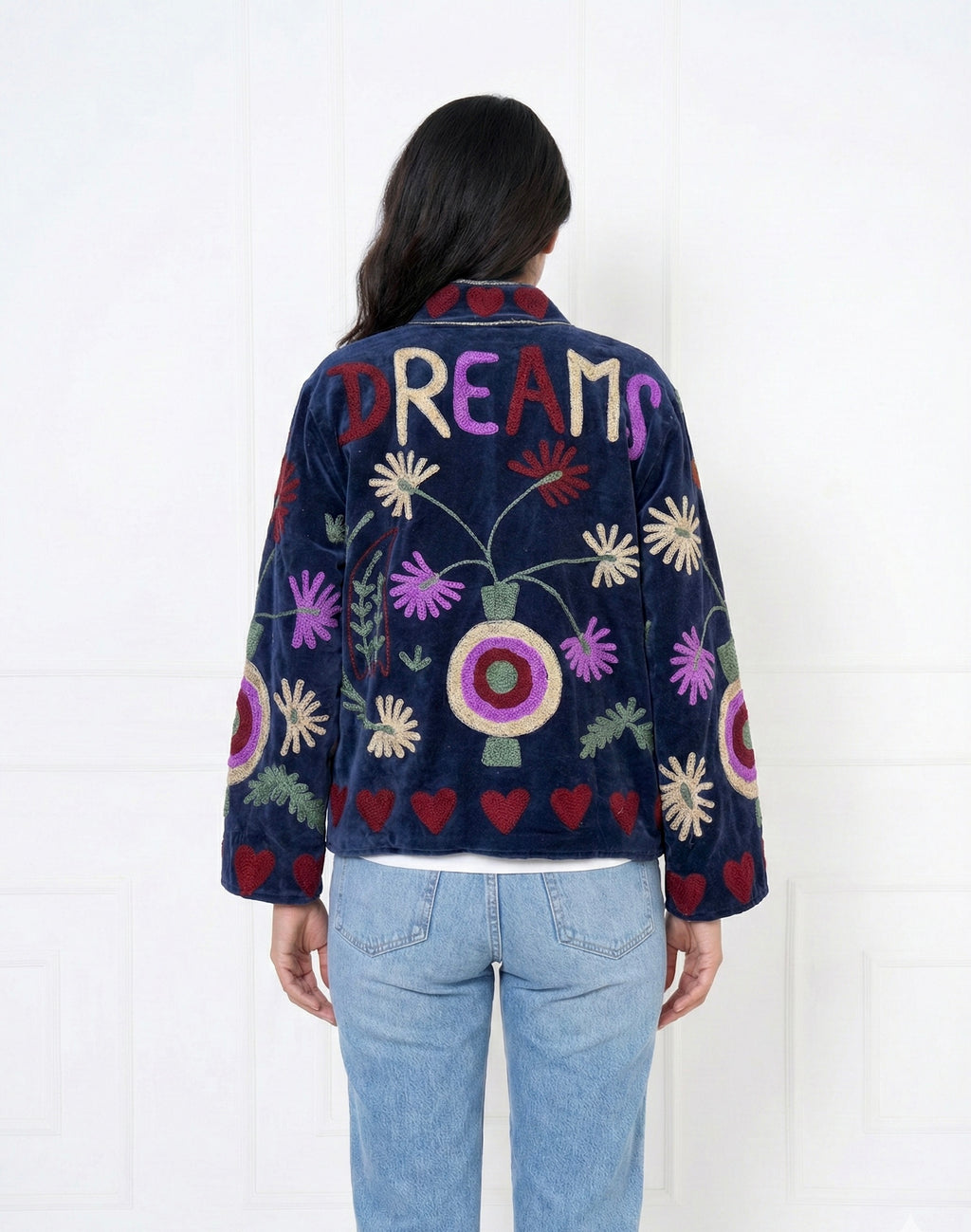 Suzani Embroidered Velvet Jacket With Heart and floral motifs