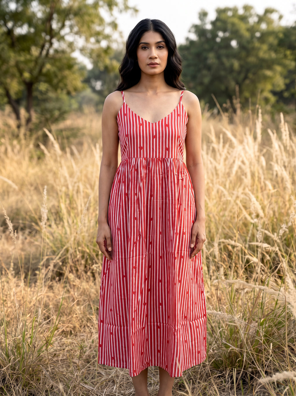 Red Stripe Cotton Maxi Dress