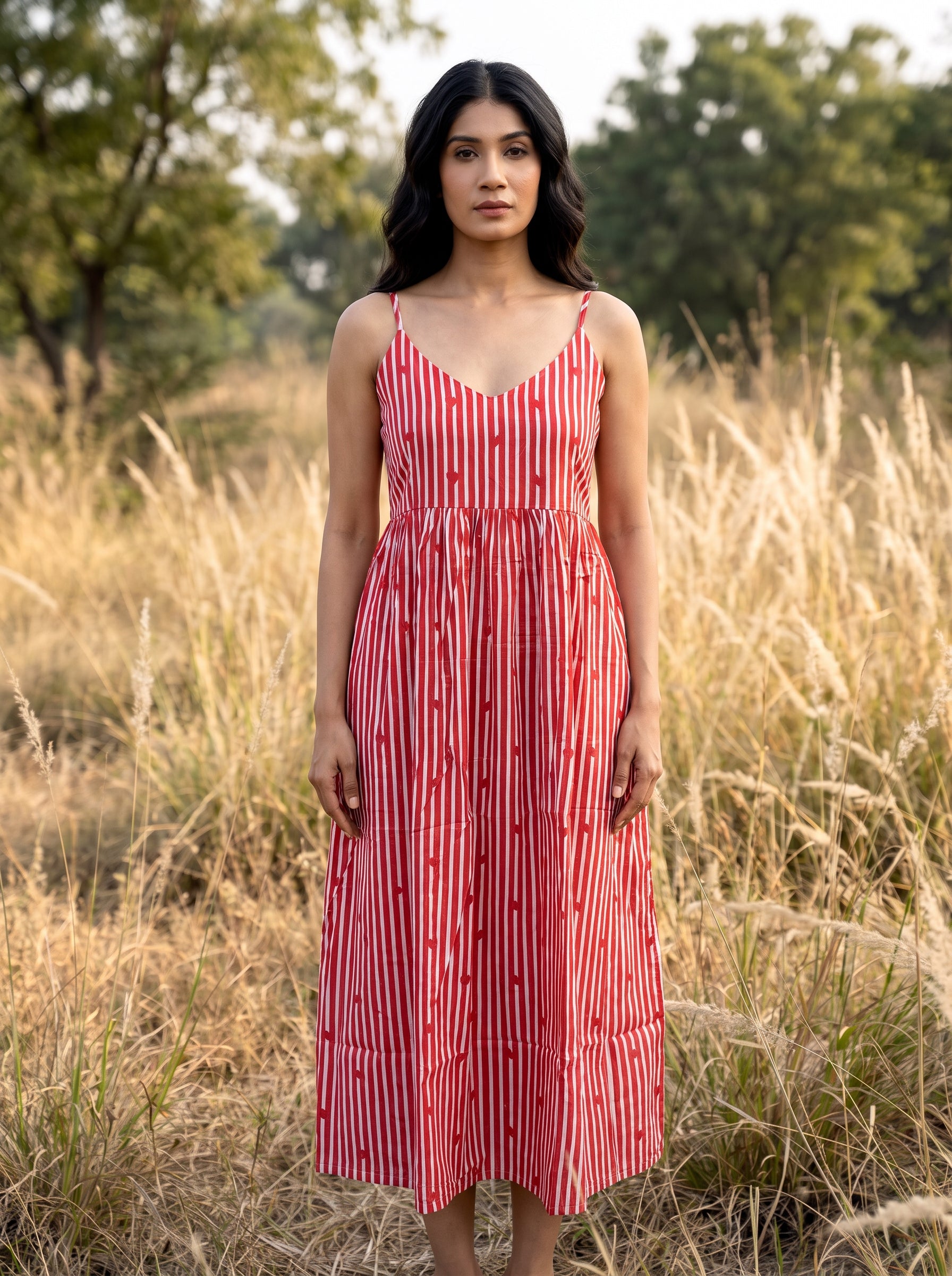 Red Stripe Cotton Maxi Dress
