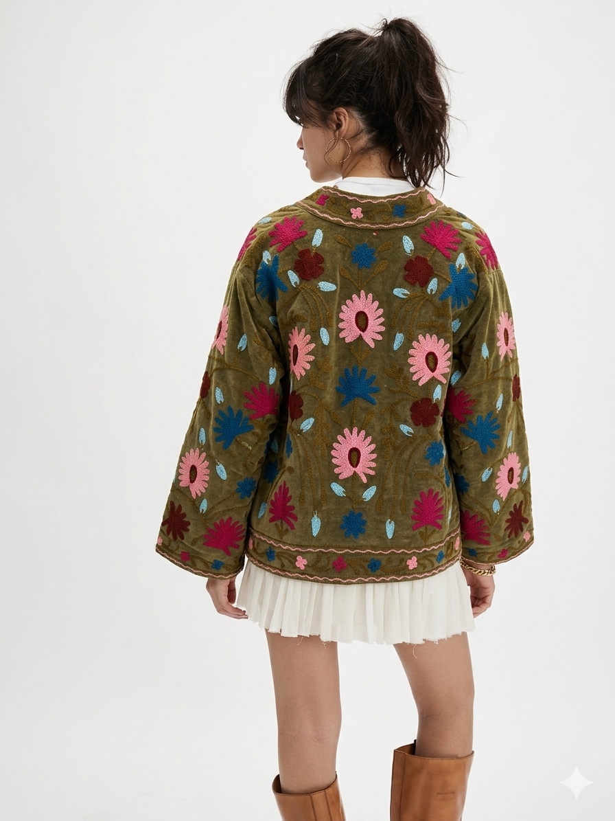 Olive Floral Embroidered Jacket