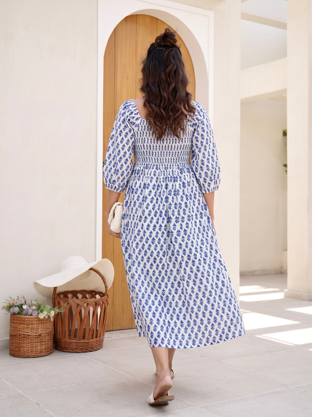 Sapphire Spring Smocked Midi Dress