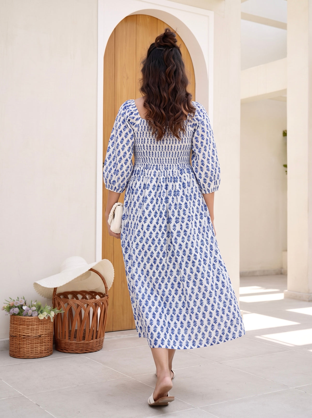 Sapphire Spring Smocked Midi Dress