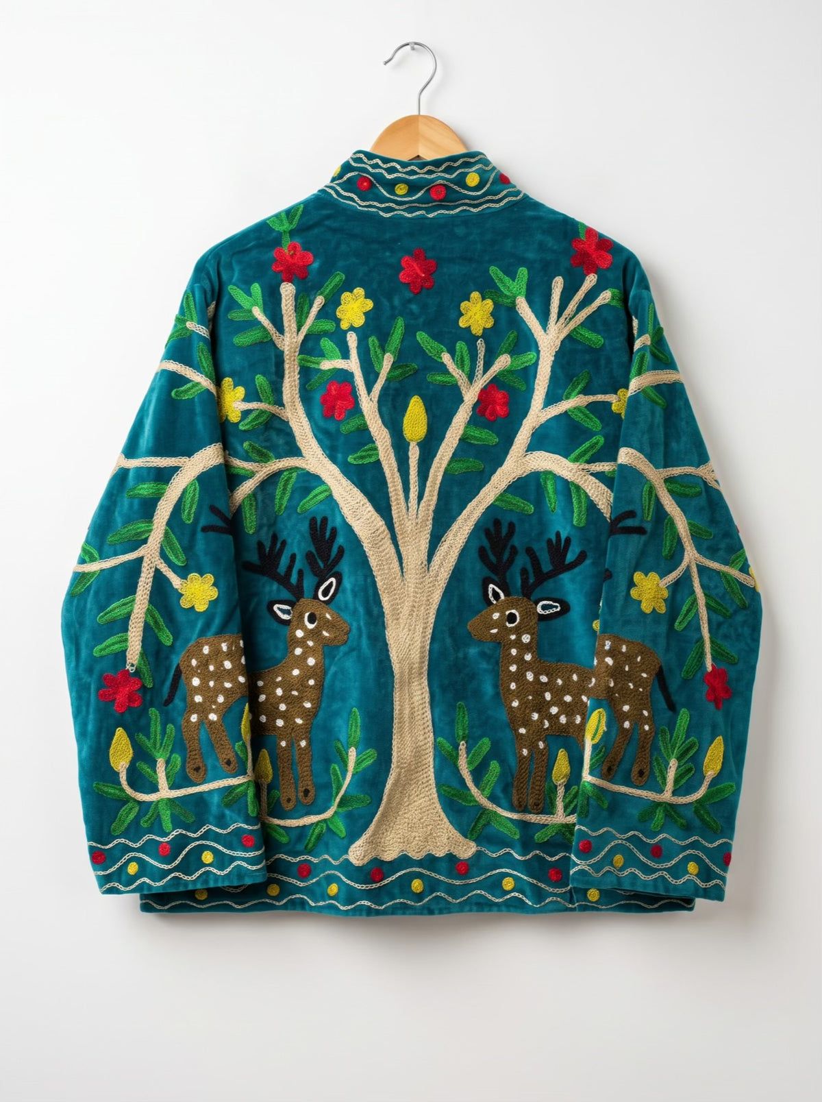 Deer Forest Embroidered Velvet Jacket