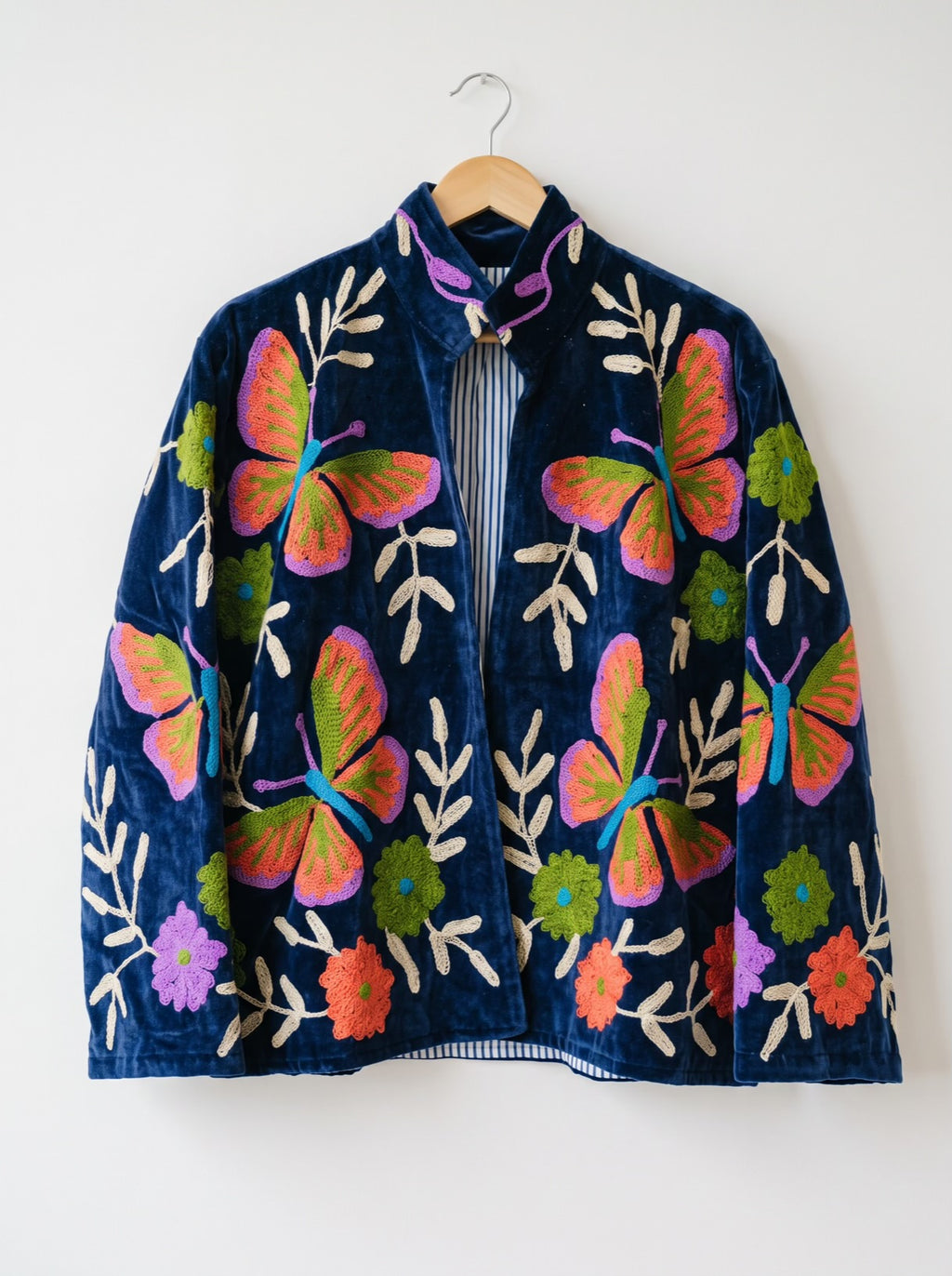 Midnight Butterfly Suzani Embroidered Velvet Jacket