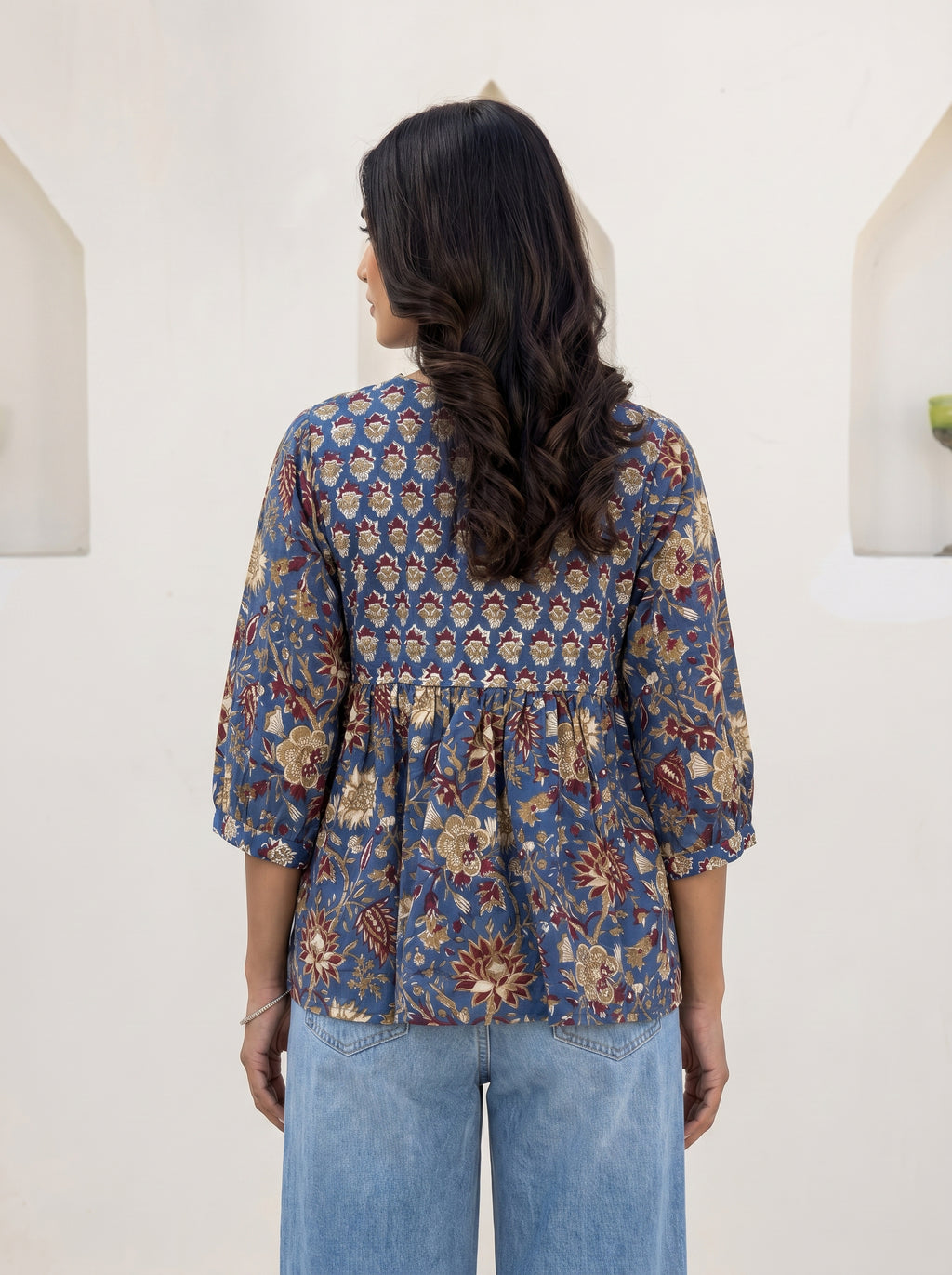 Blue Boho Floral Peplum Top