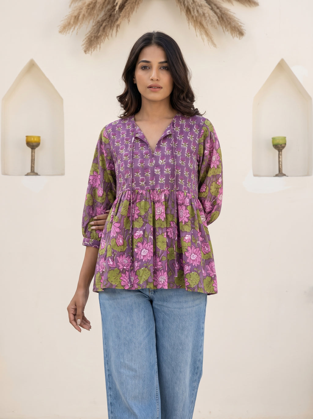 Lavender Purple Floral Peplum Top
