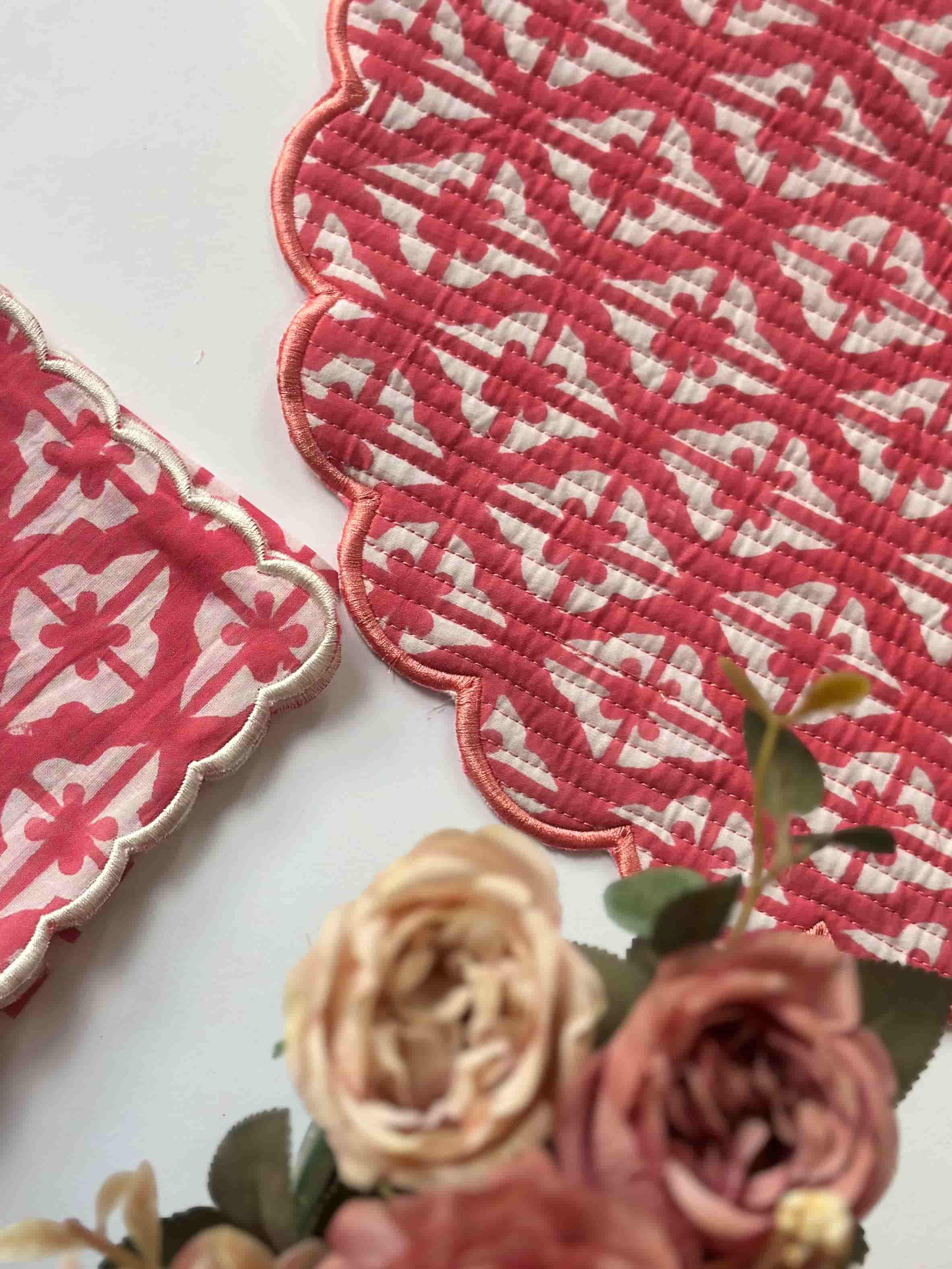 Rose Jaipur Geometric Quilted Placemats & Napkins Set of 6