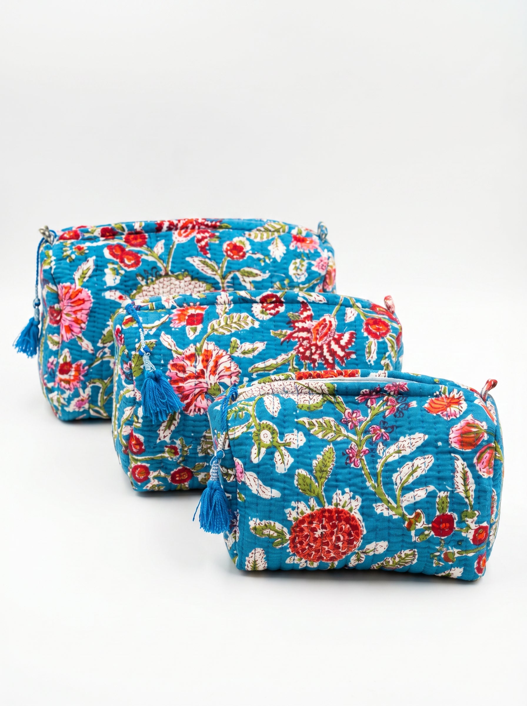 Ocean Bloom Quilted Pouch Set (Set of 3)