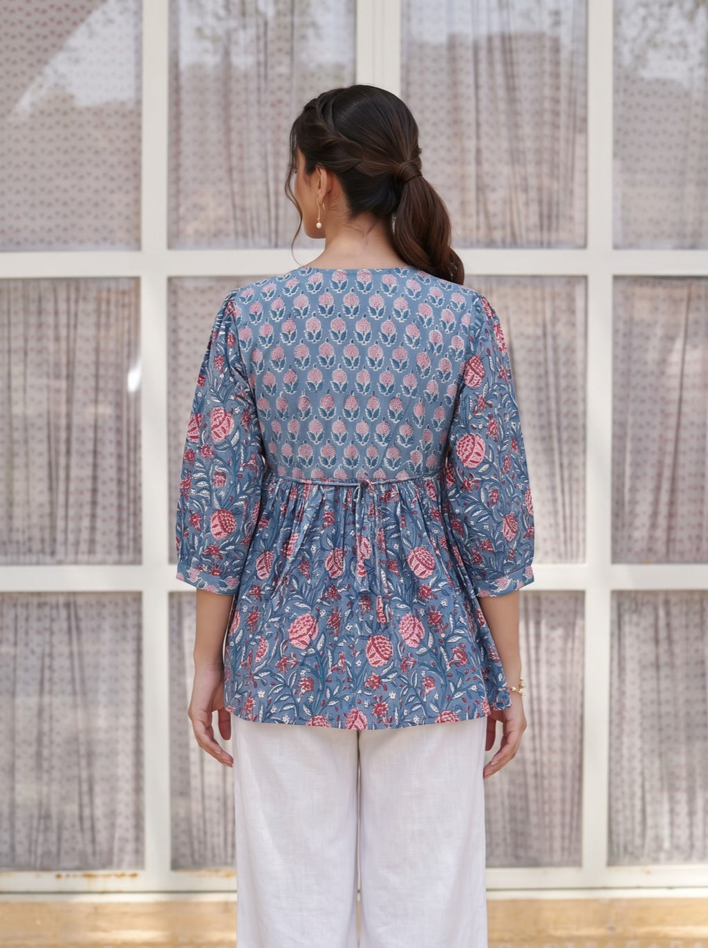 Blue Bloom Handblock Peplum Top