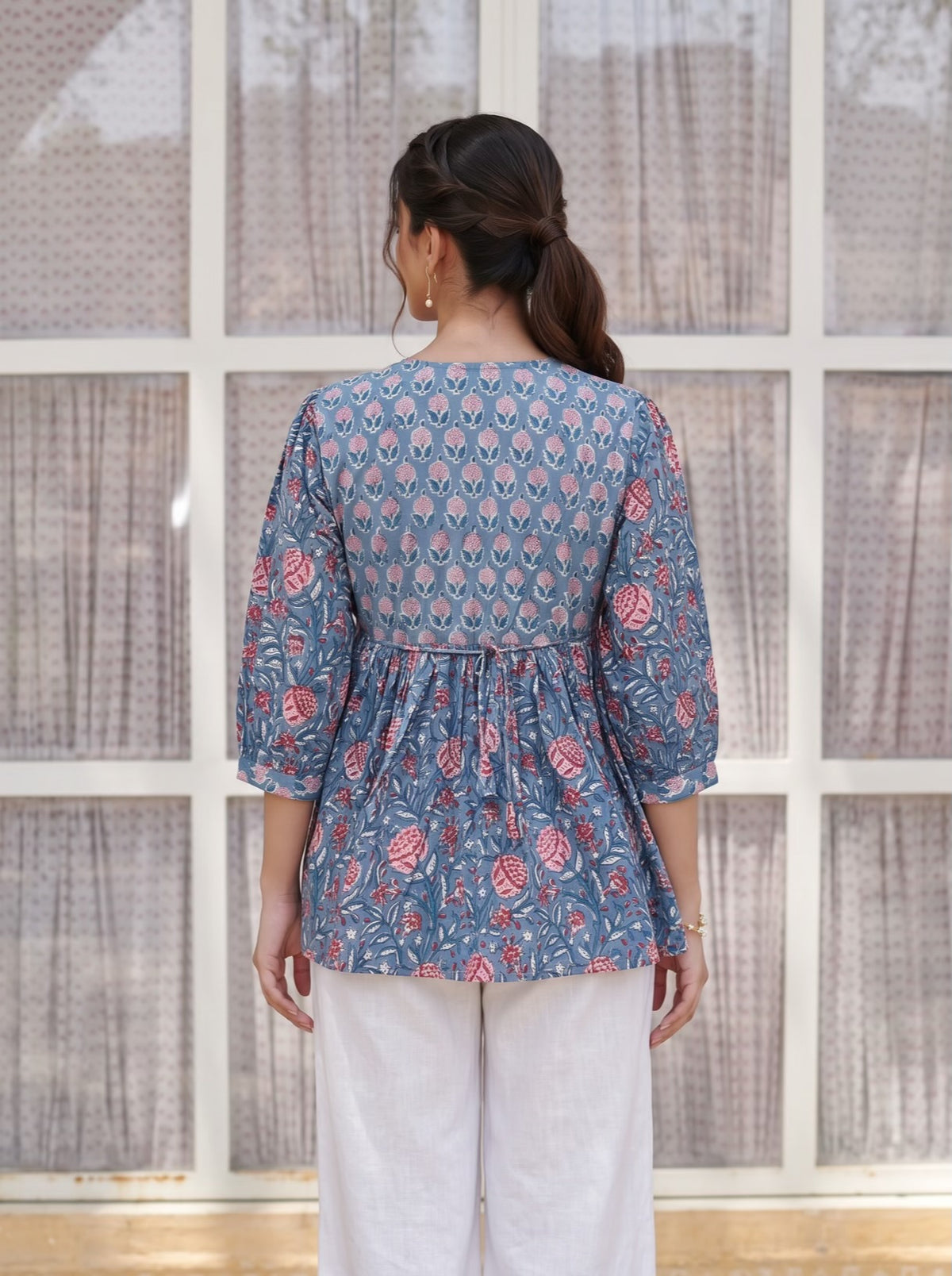 Blue Bloom Handblock Peplum Top