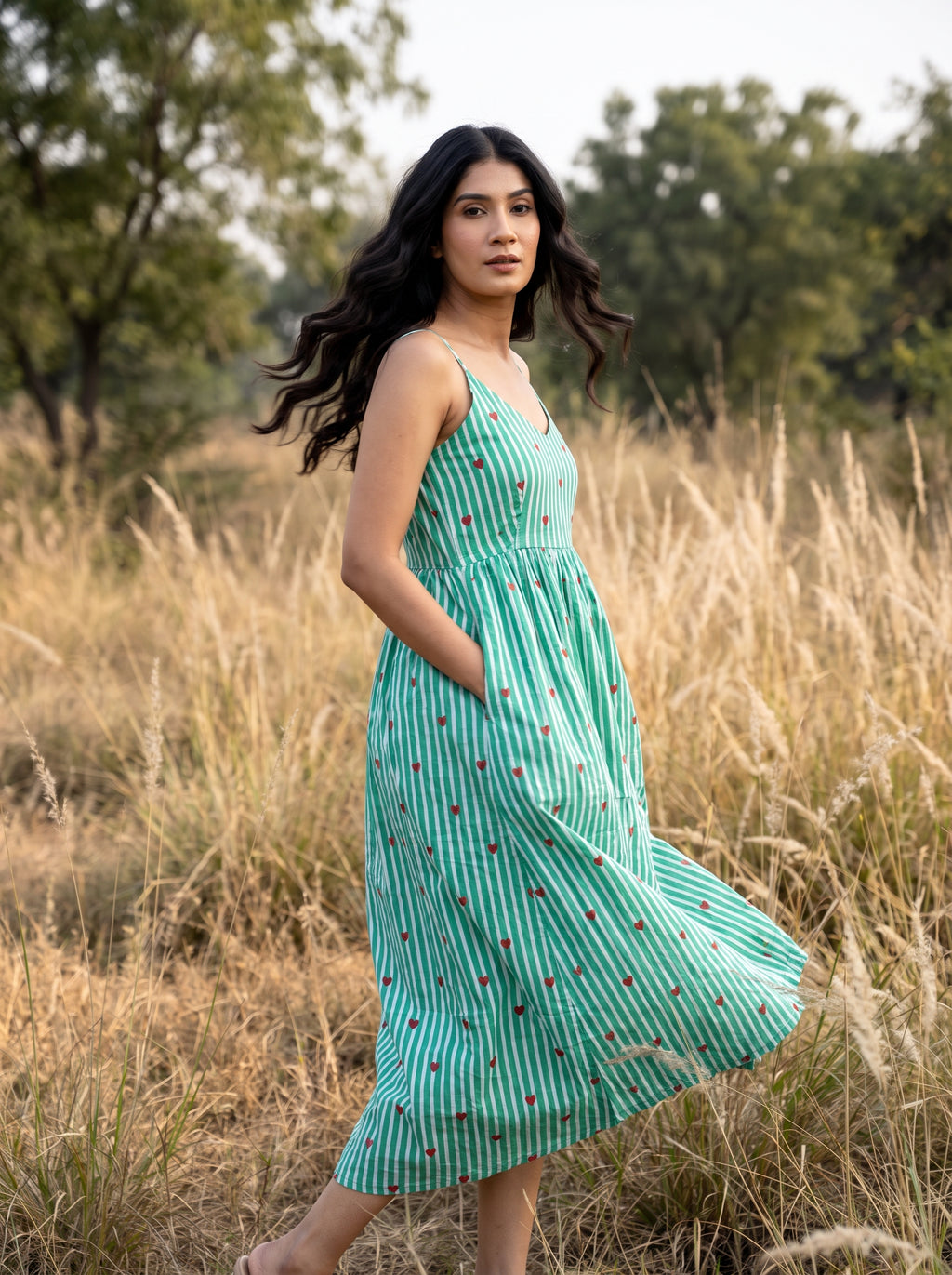 Mint Heart Stripe Maxi Dress
