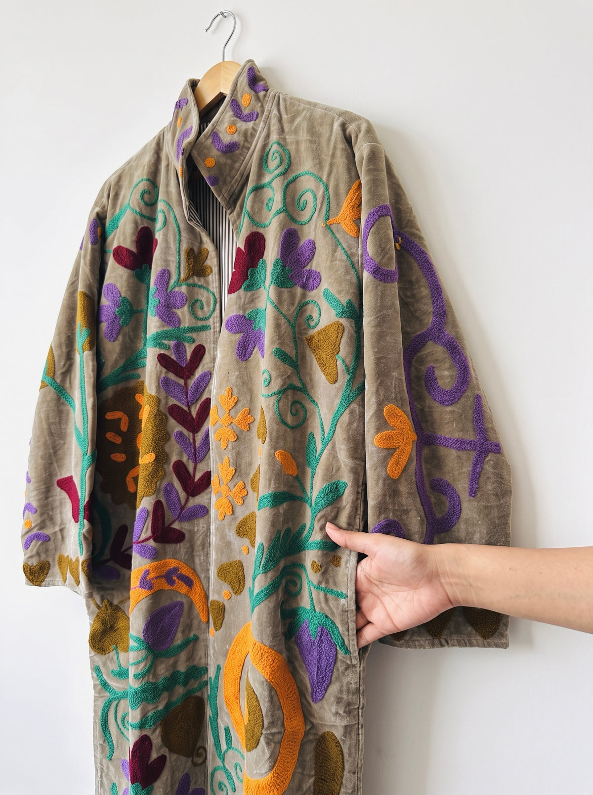Vintage Meadow Suzani Velvet Long Jacket