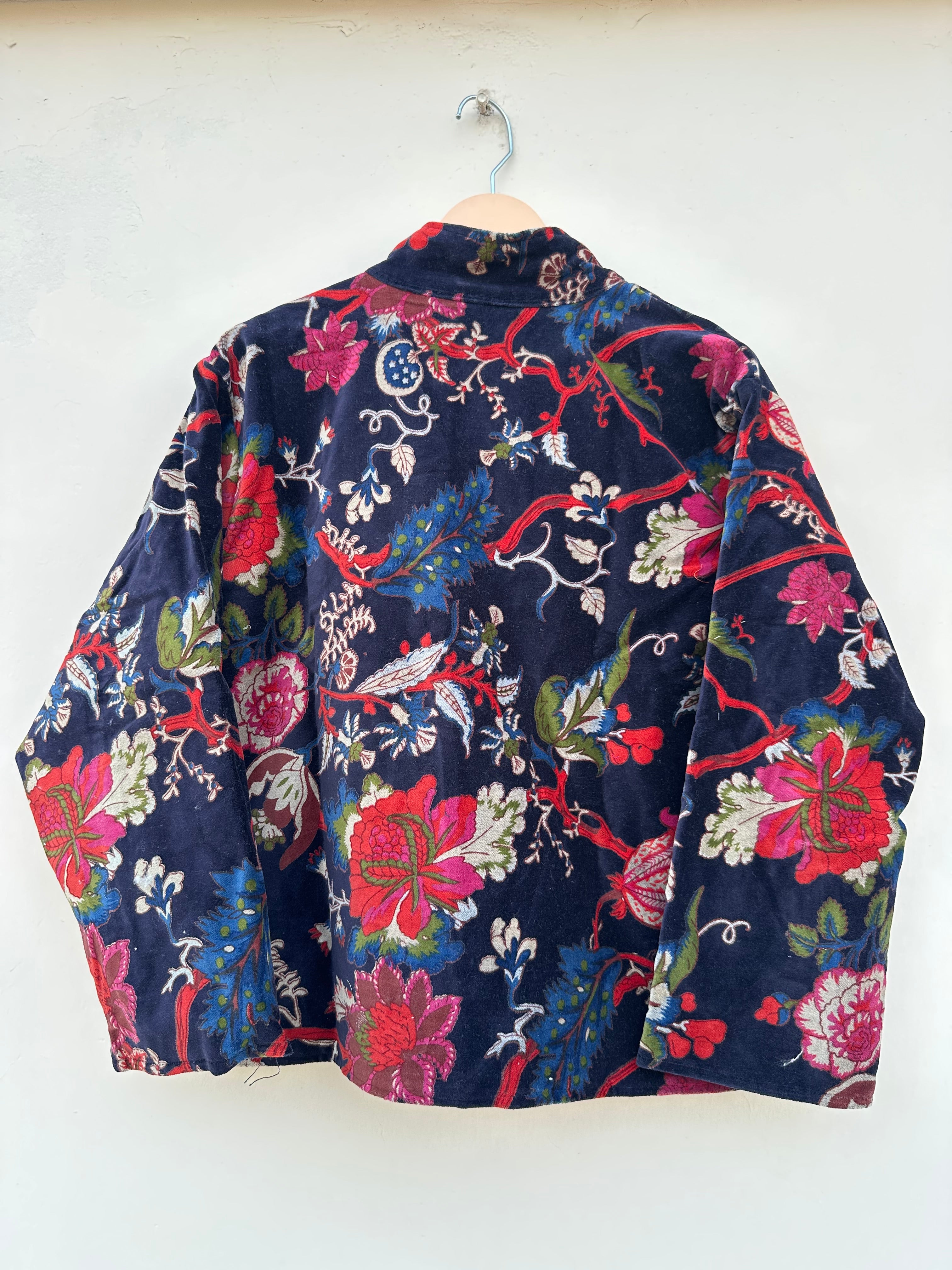 Navy Blue Vibrant Floral Velvet Jacket
