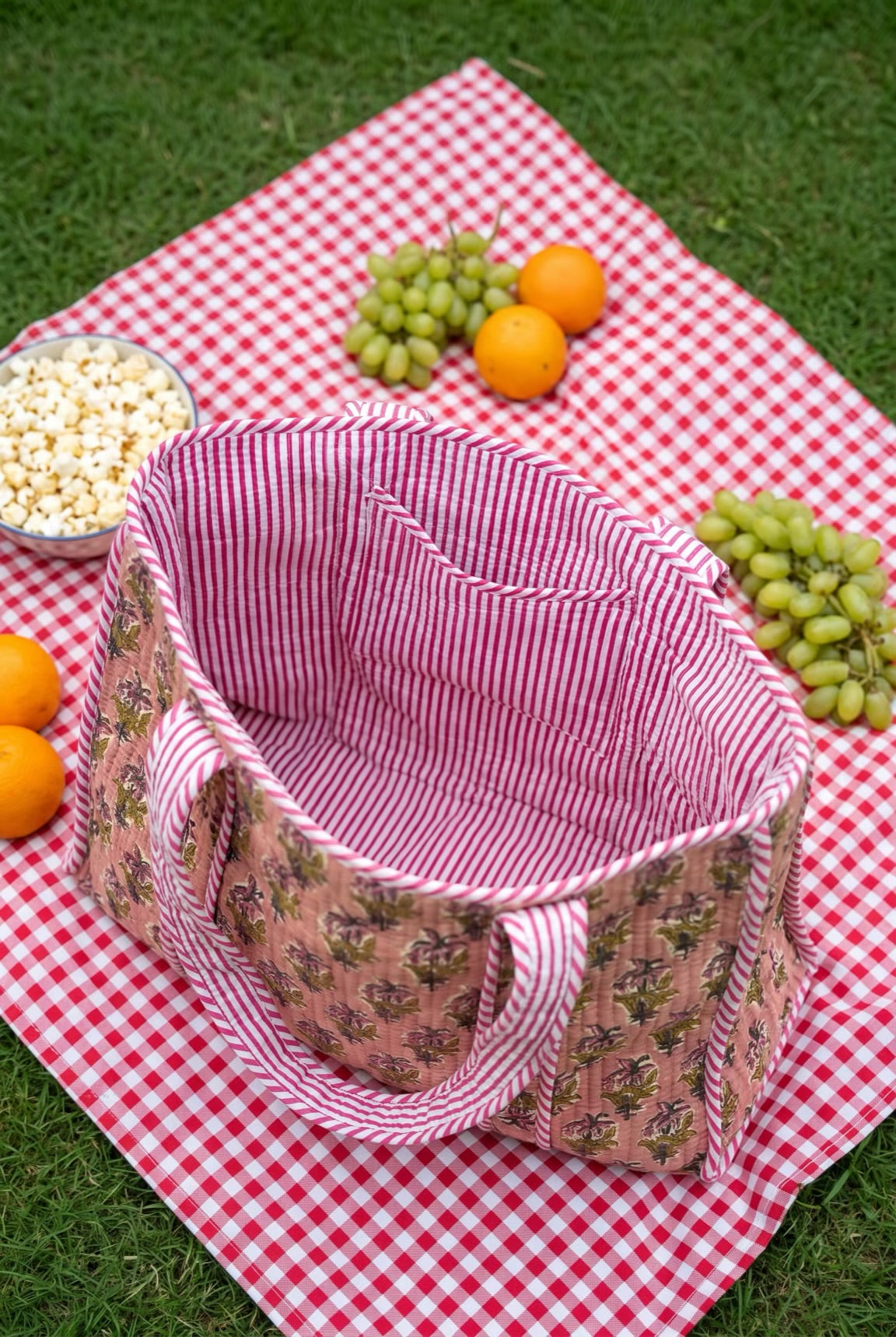 Pink Floral Quilted Tote Bag