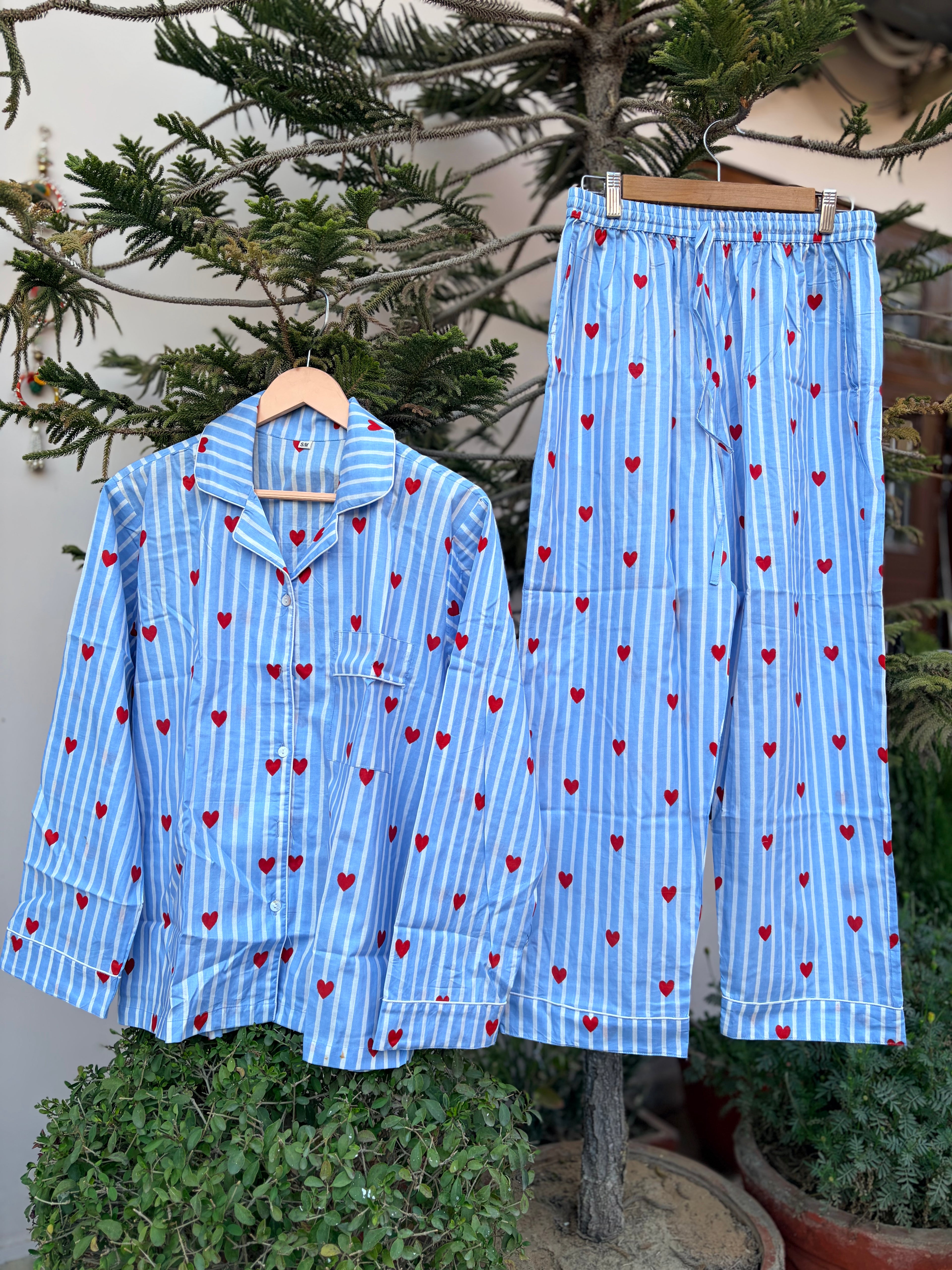 Sweetheart striped cotton Blue PJ set