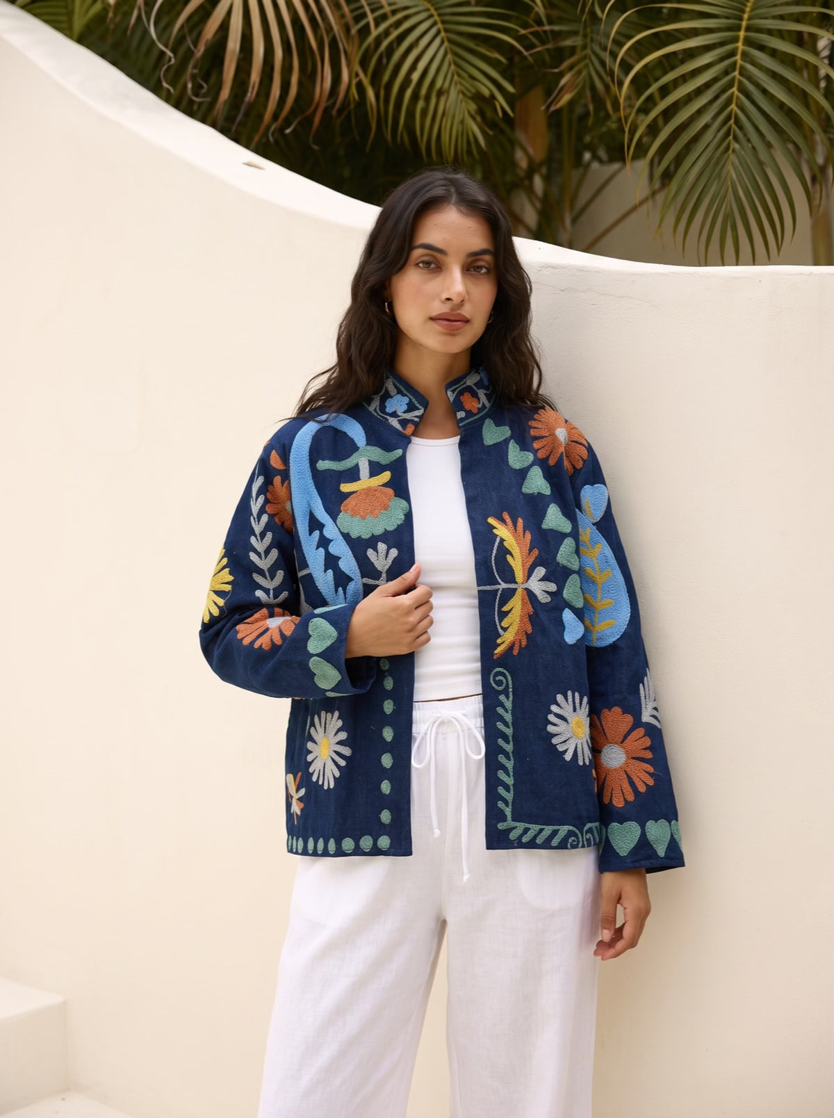 Indigo Wildflower Embroidered Denim Jacket