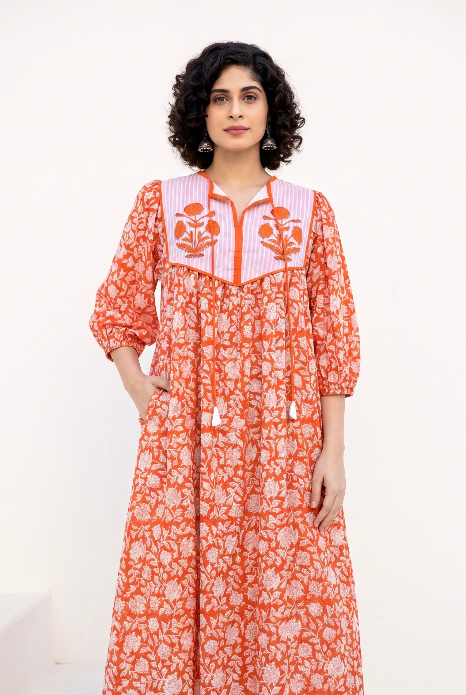 Sunset Bloom Cotton Printed Buta Dress