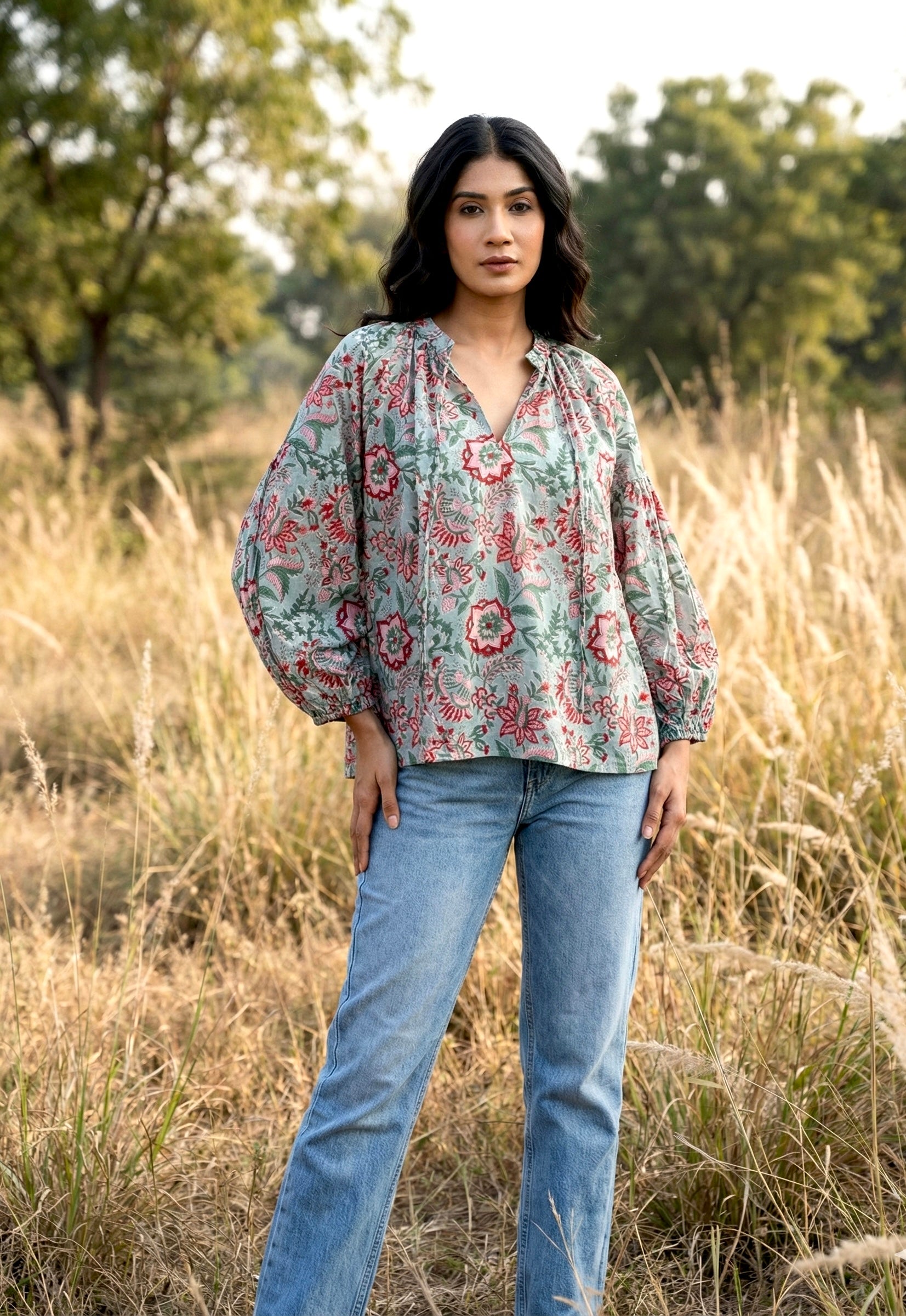 Misty Garden Floral Cotton Top