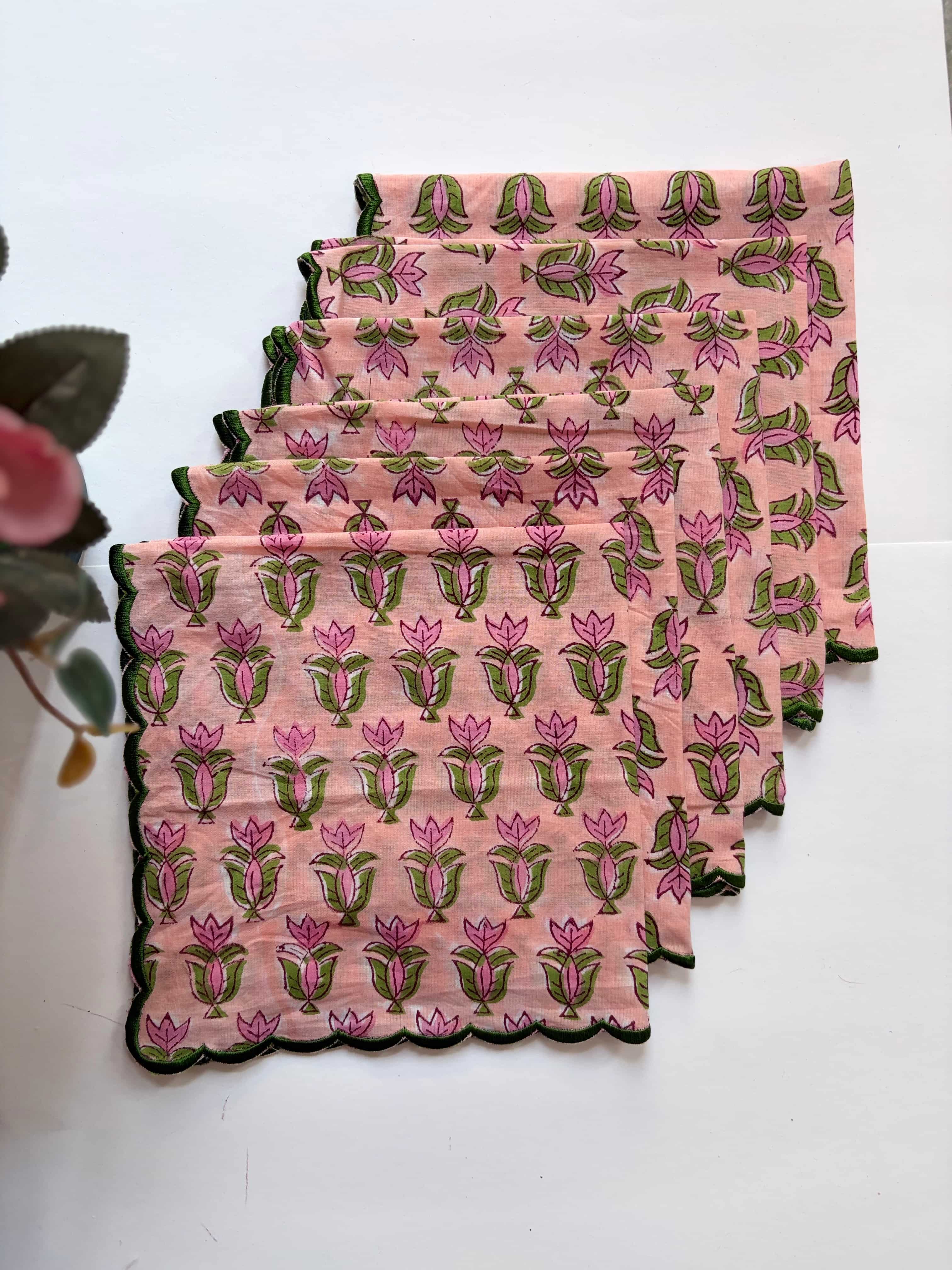 Blush Pink Floral Block Print Napkins