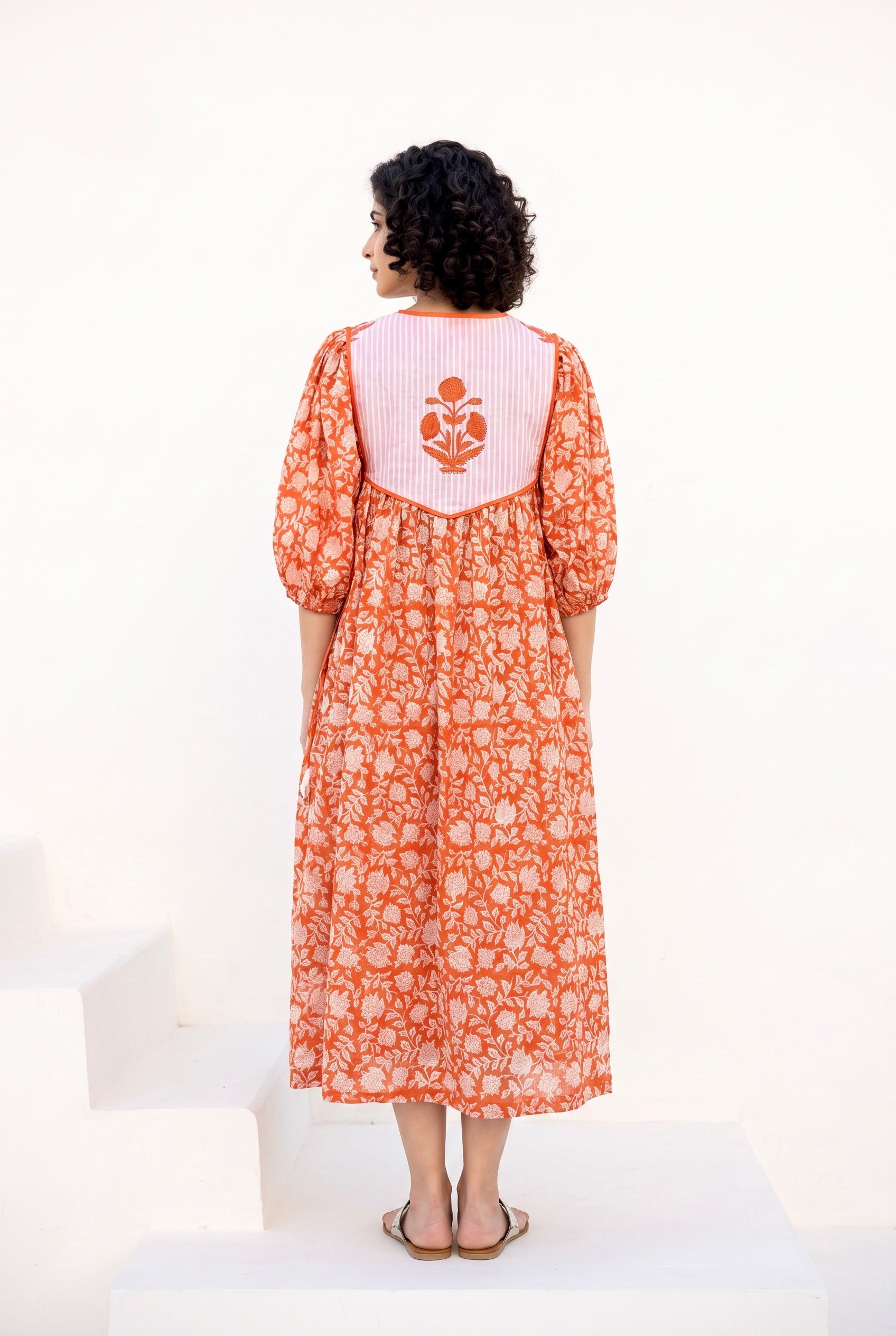 Sunset Bloom Cotton Printed Buta Dress