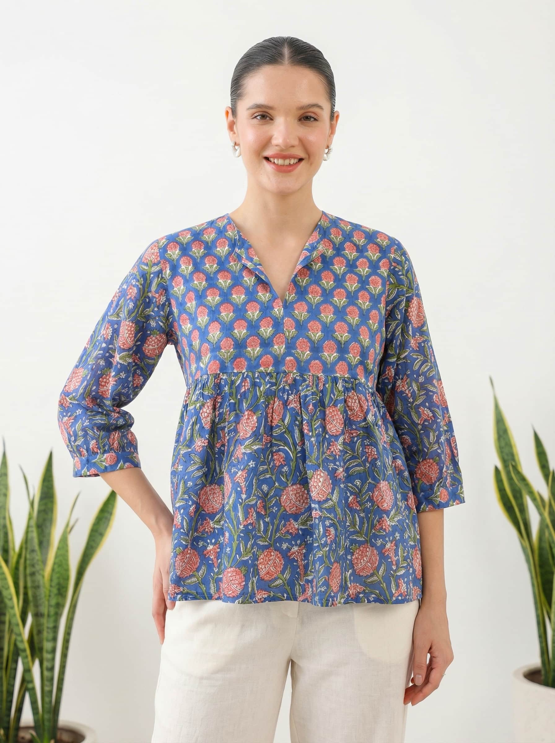 Indigo Bloom Peplum Top