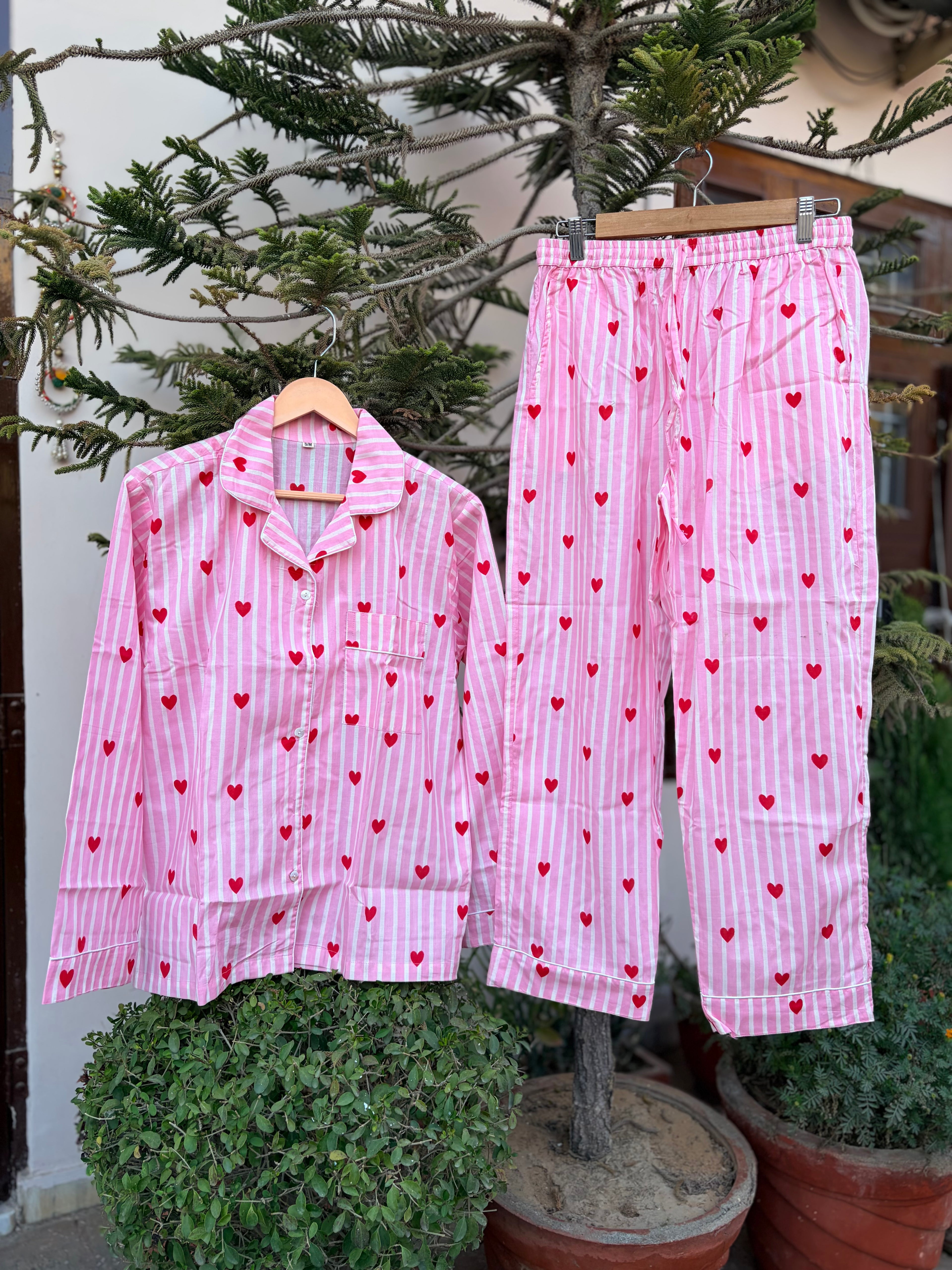 Sweetheart striped cotton pink PJ set