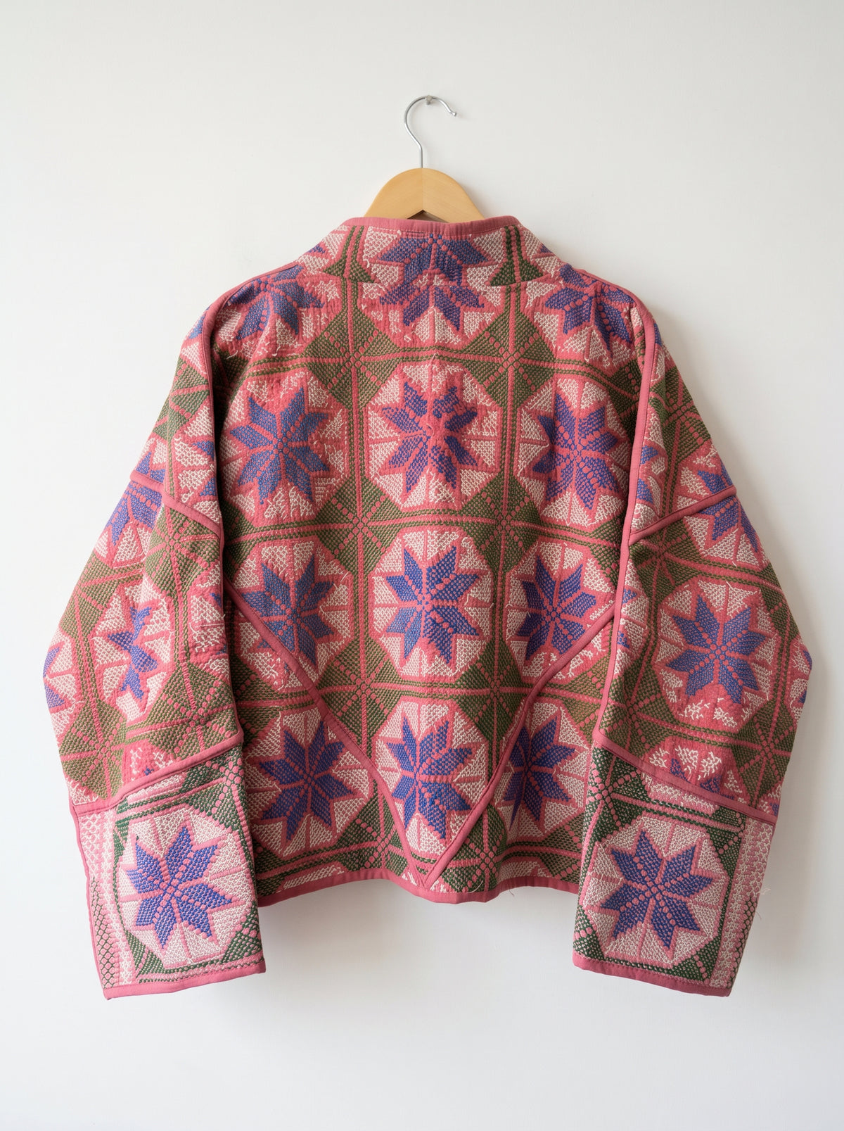 Blush Indigo Floral Kantha Bomber Jacket