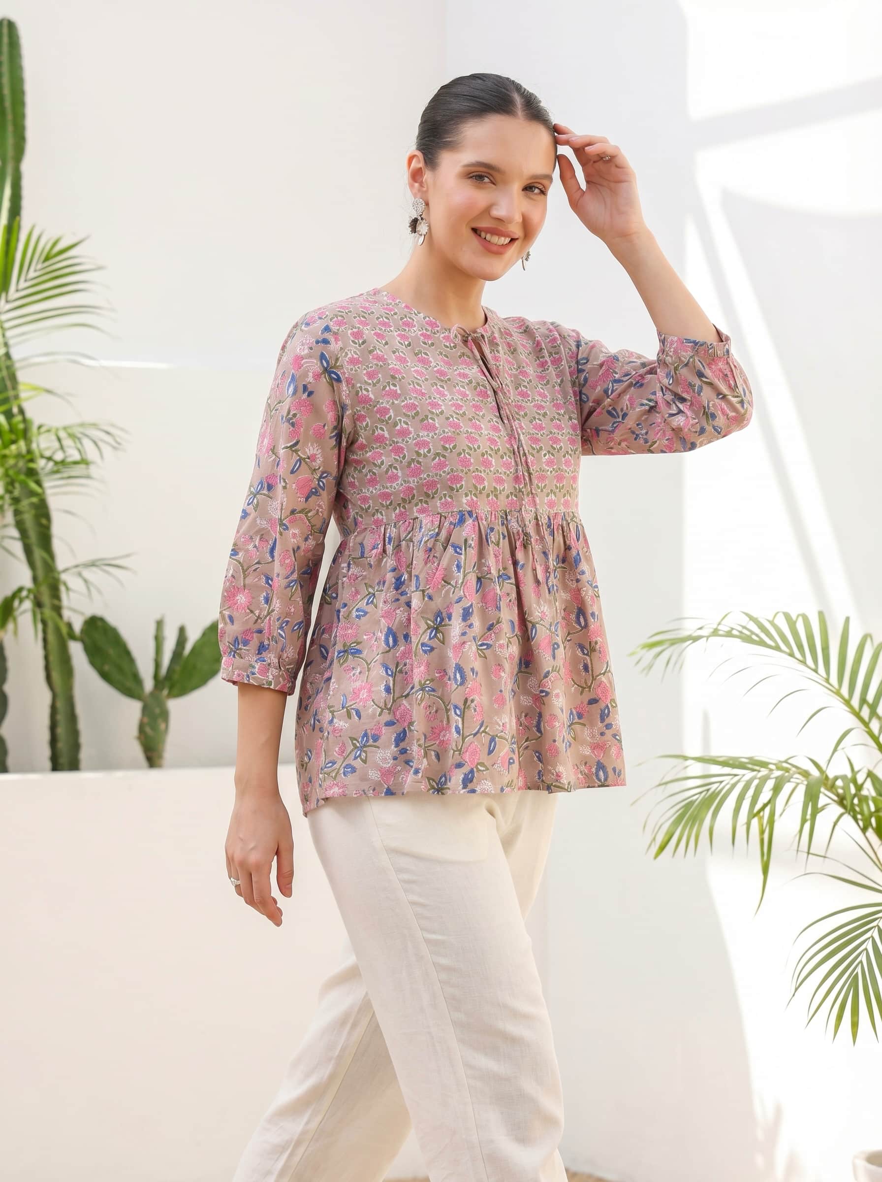 Dusty Rose Floral Peplum Top