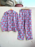 Tropical Palm Stripe Cotton Night Suit Set