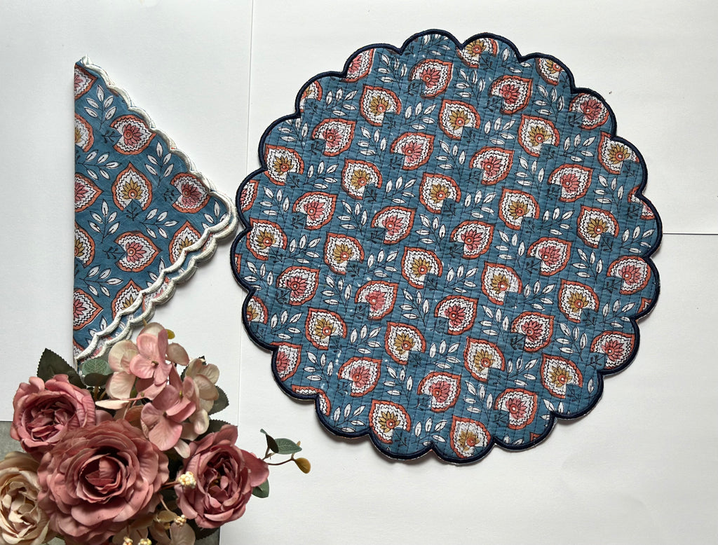 Heritage Floral Quilted Placemats & Napkin Set of 6