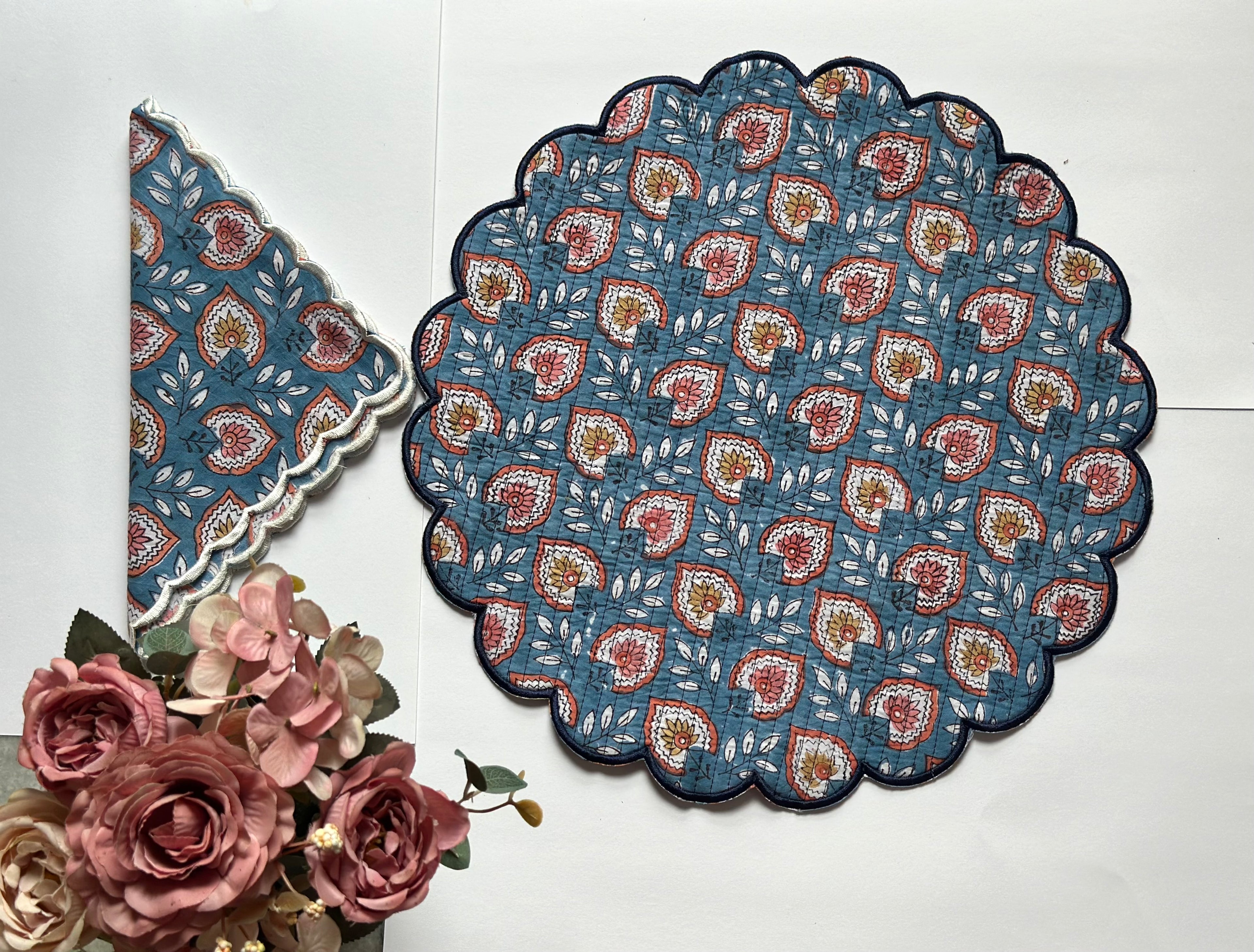 Heritage Floral Quilted Placemats & Napkin Set of 6
